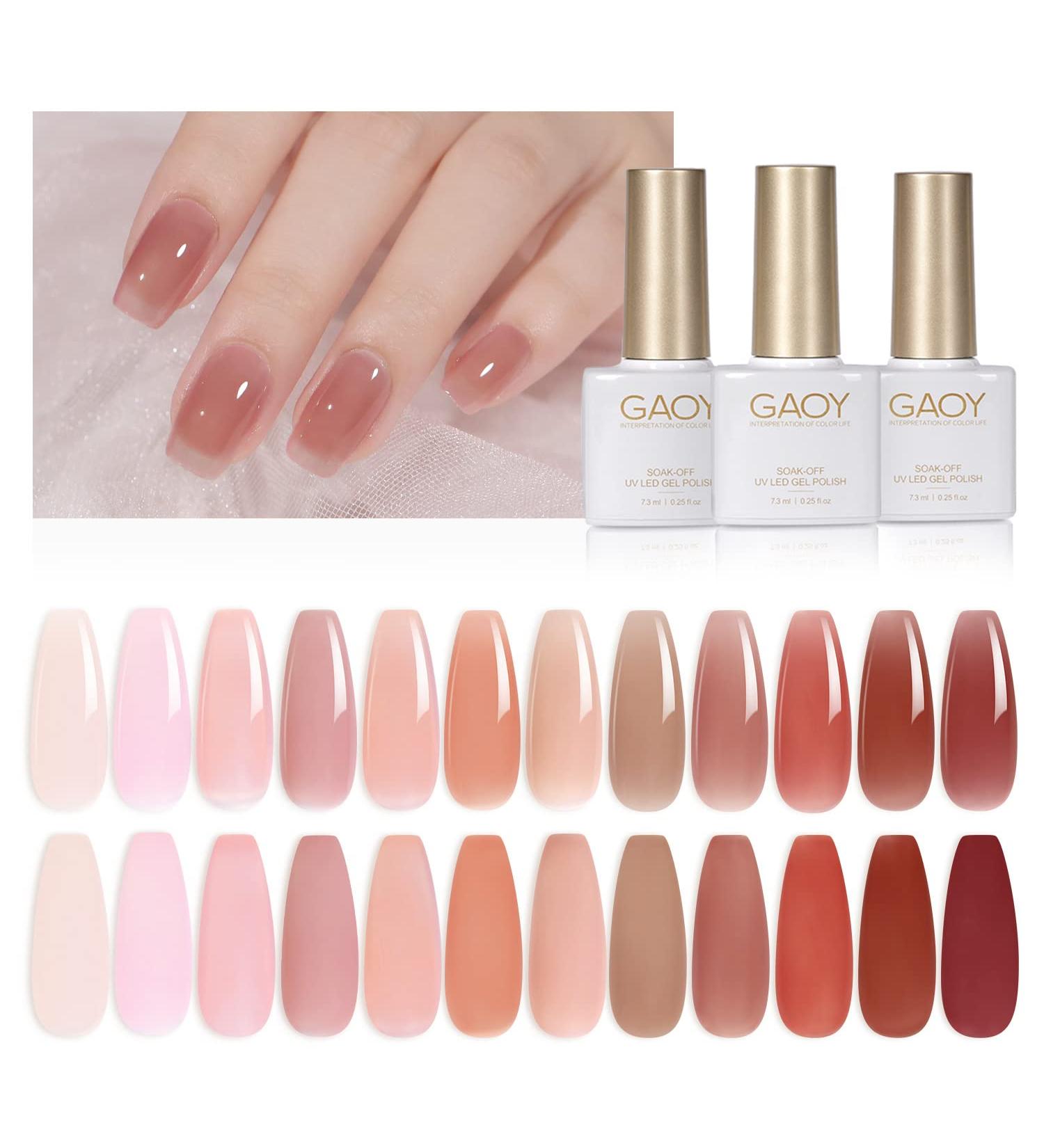 GAOY 15 Pcs Jelly Gel Nail Polish Kit - Sheer Nude Pink Nail Art Set with Glossy & Matte Top Coat for DIY Manicure & Pedicure - Buy Online on SooperMarket.com