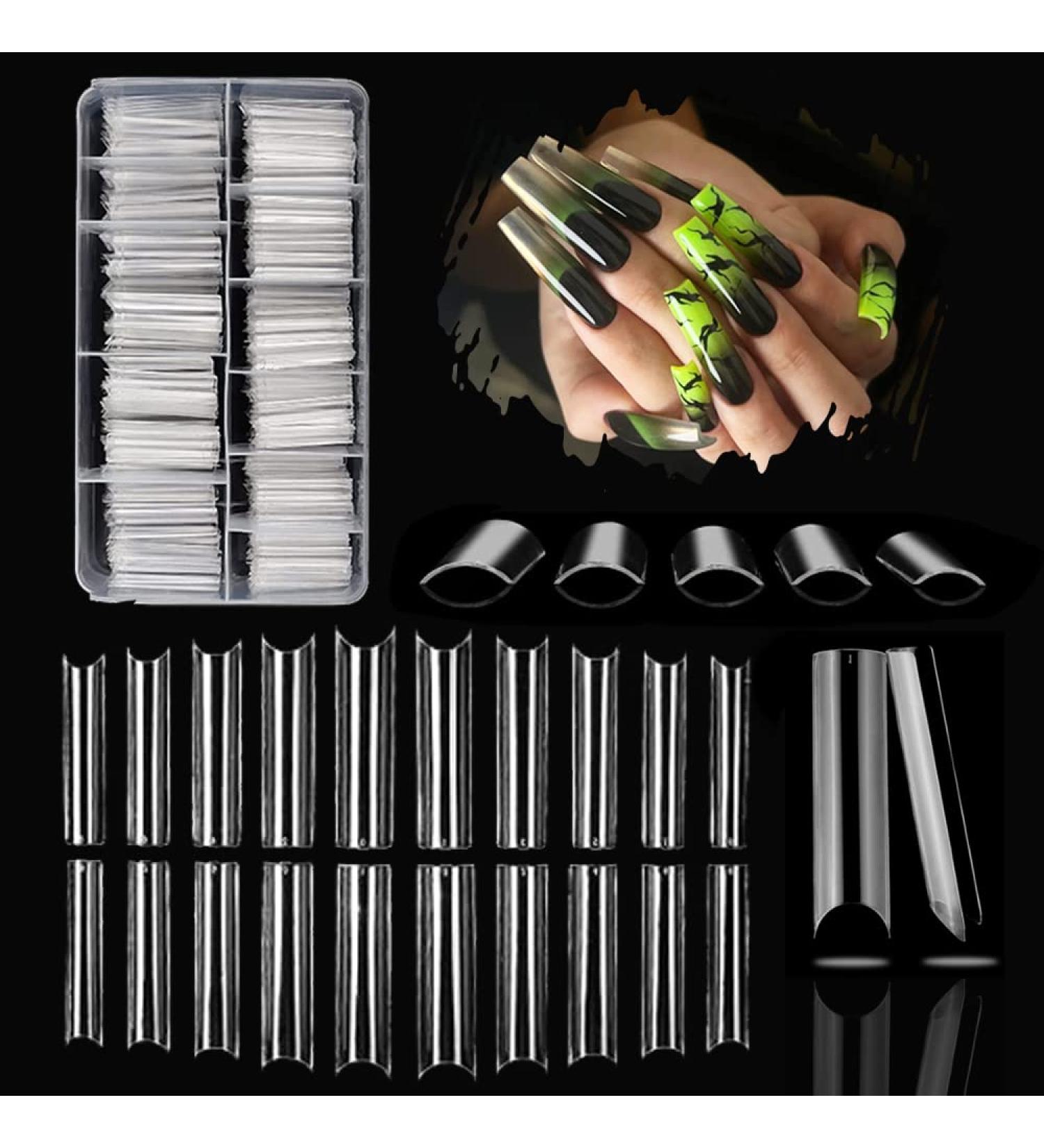 480 Pcs Straight Square Nail Tips | Clear Half Cover C Curve Acrylic & Gel Extension Set - Buy Online on SooperMarket.com