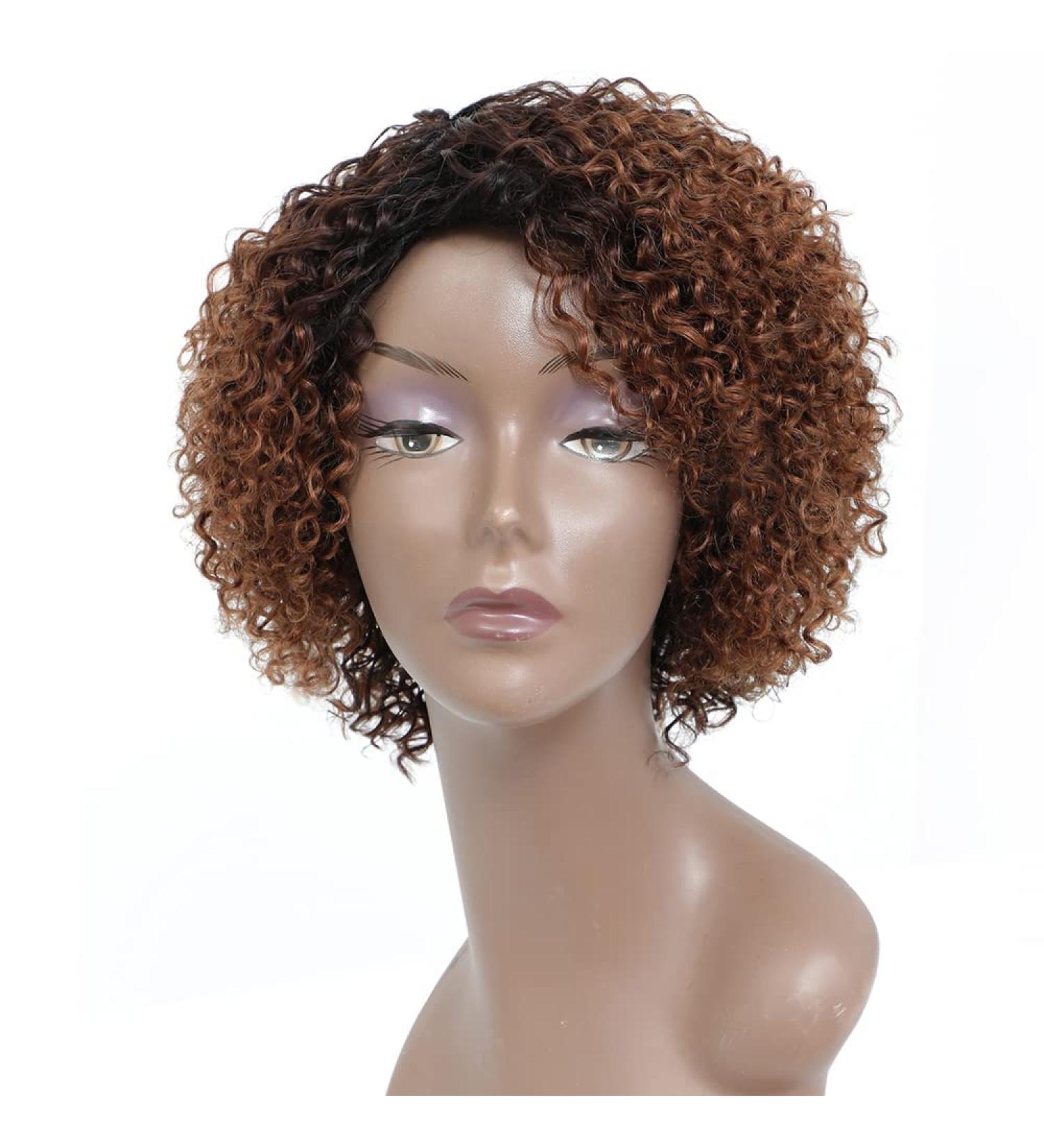 Short Ombre Kinky Curly Wig for Black Women - Glueless Human Hair Wig with Bangs - Buy Online on SooperMarket.com