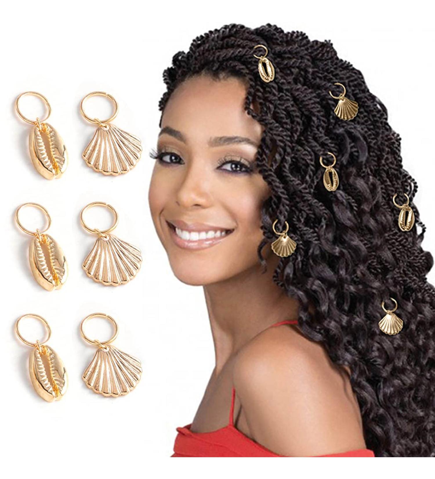 Gold Shell Box Braid Rings Clip Dreadlock Jewelry Cowrie Charms for Black Women (6PCS) - Buy Online on SooperMarket.com
