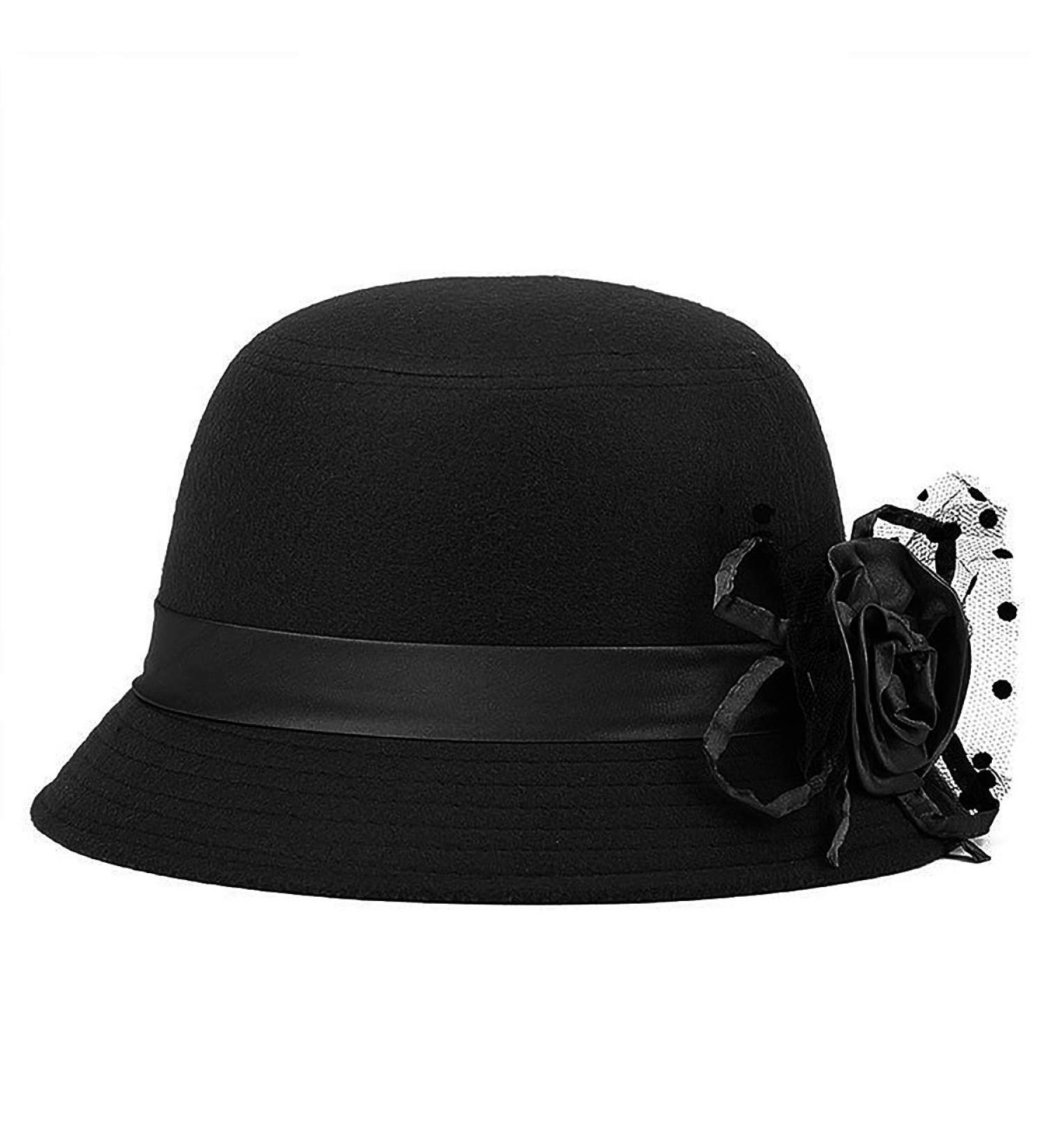 Glamorstar Vintage Felt Cloche Hat - Winter Floral Fedora Bucket Hat in Black - Buy Online on SooperMarket.com