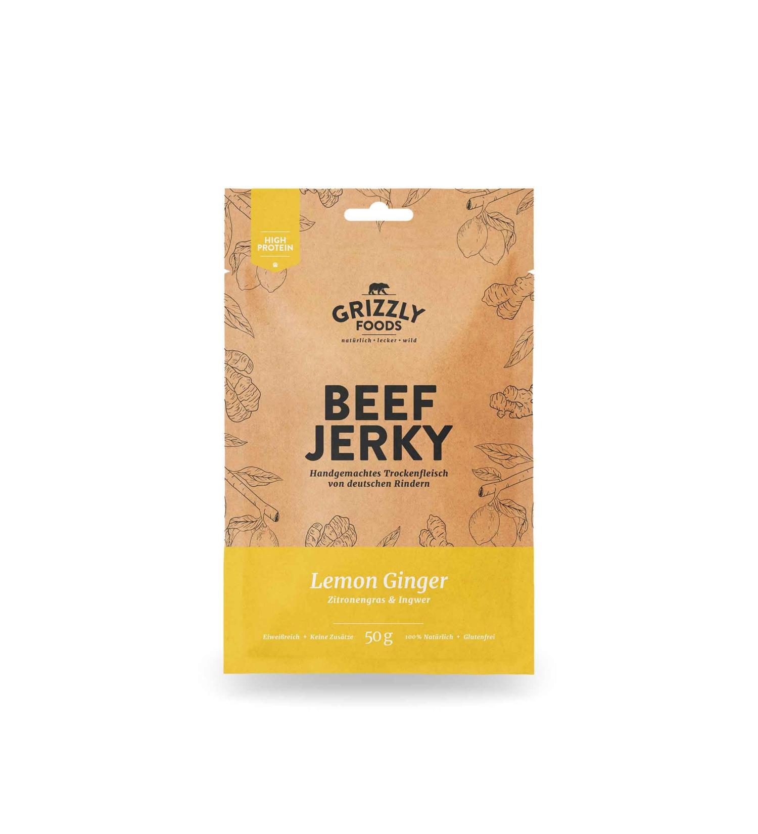 Premium German Beef Jerky 10-Pack | Lemon Ginger Flavor | High-Quality Dried Meat (500g) - International Shipping - Buy Online on SooperMarket.com