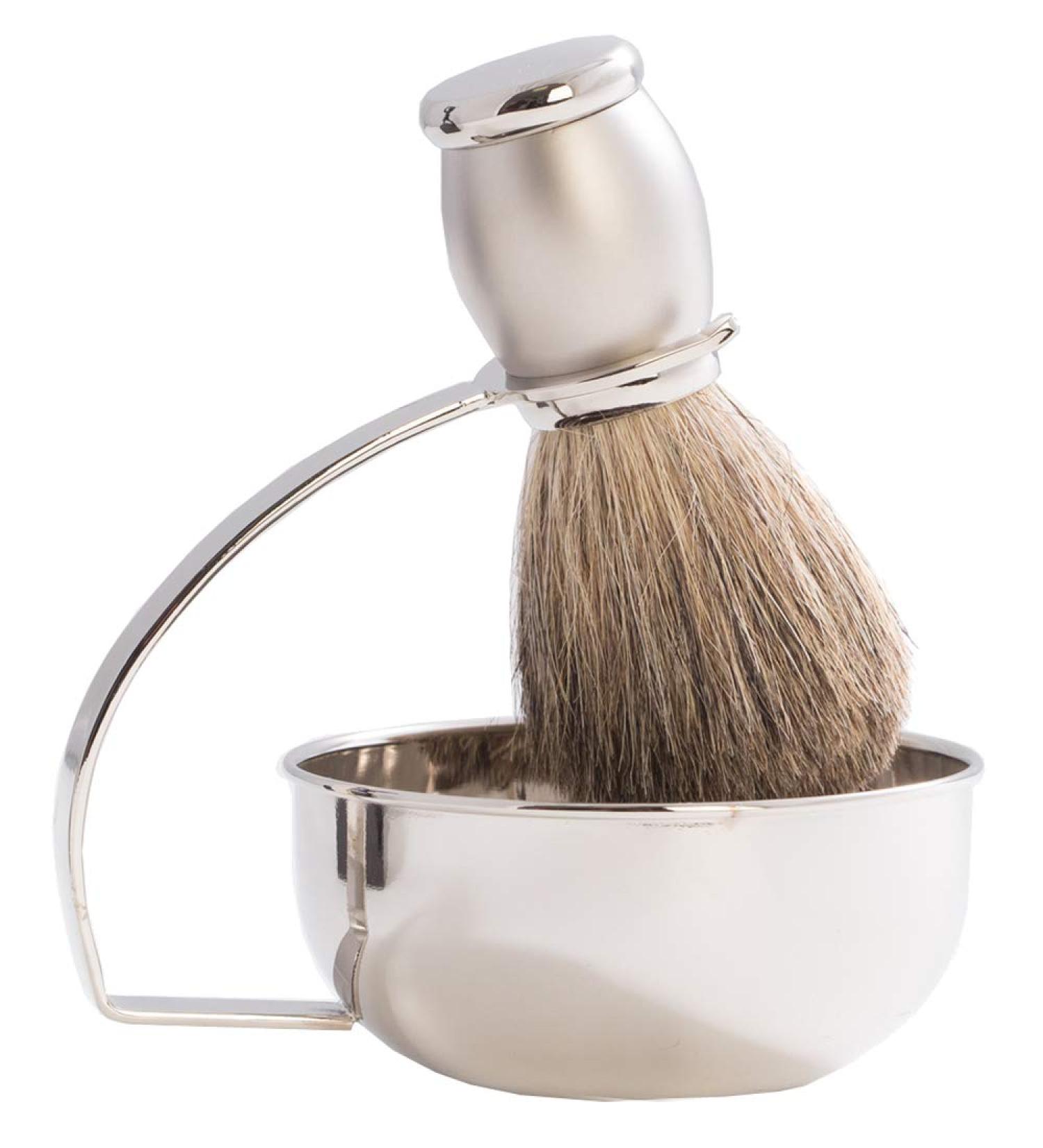 Bey-Berk BB13 Chrome Plated & Satin Finished Soap Dish with Pure Badger Brush Grey