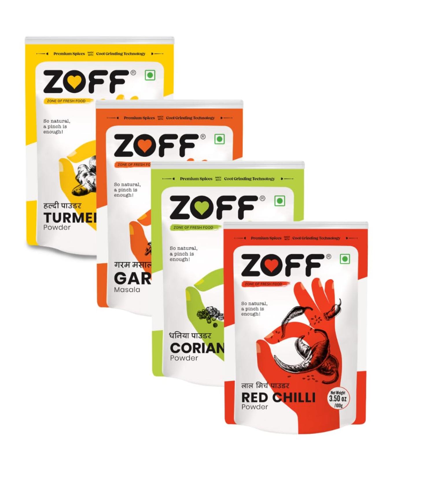Zoff Starter Spice kit | A starter of Culinary Bliss | 4 Basic Kitchen Spices | Chilli Corainder Turmeric Powder & Garam Masala to start your journey of becoming home Chef - Buy Online on SooperMarket.com