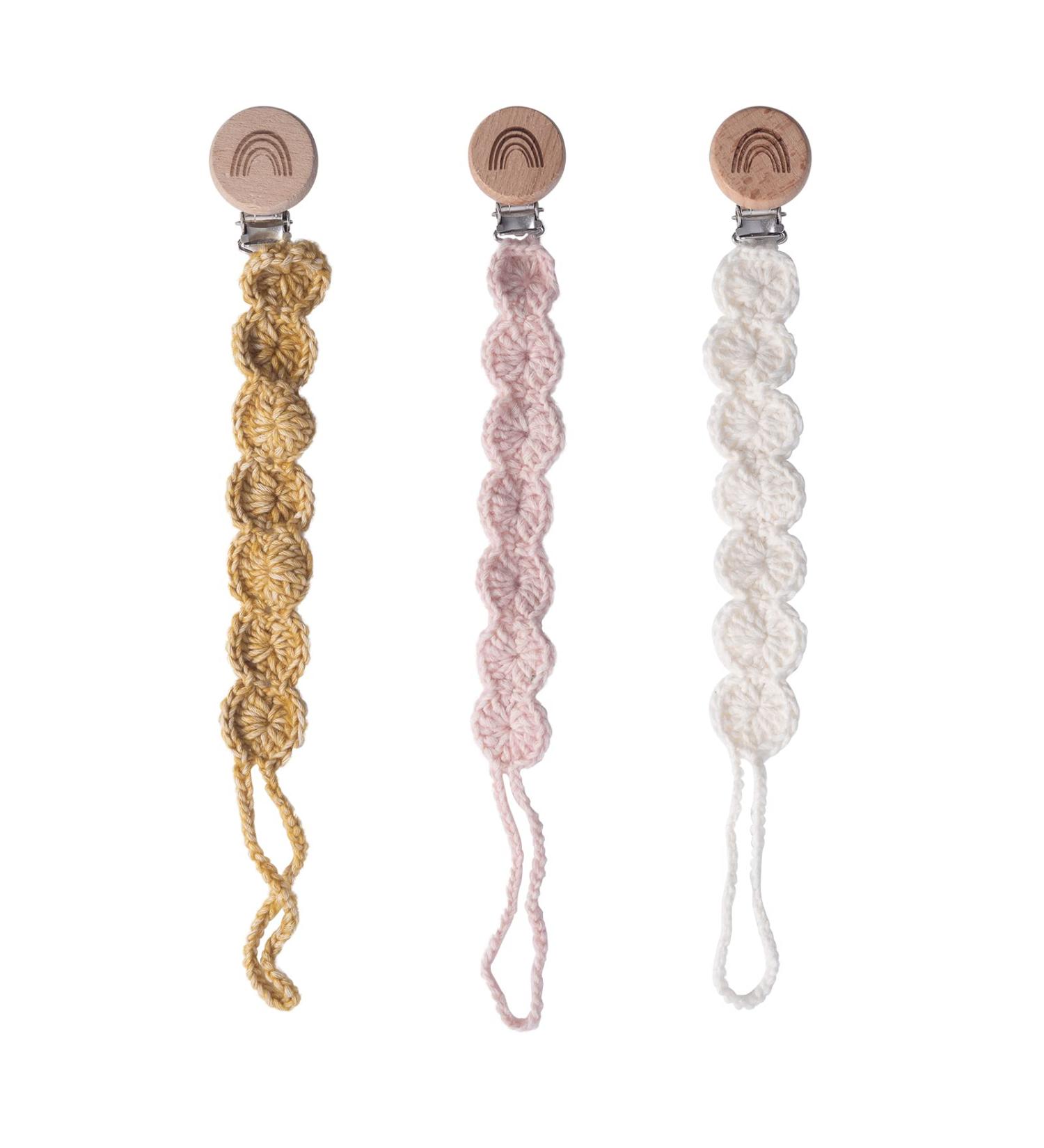 Macrame Boho Wooden Pacifier Clip | Natural Handmade Braided Cotton | Unisex Baby Shower Gift - Symbolife - Buy Online on SooperMarket.com