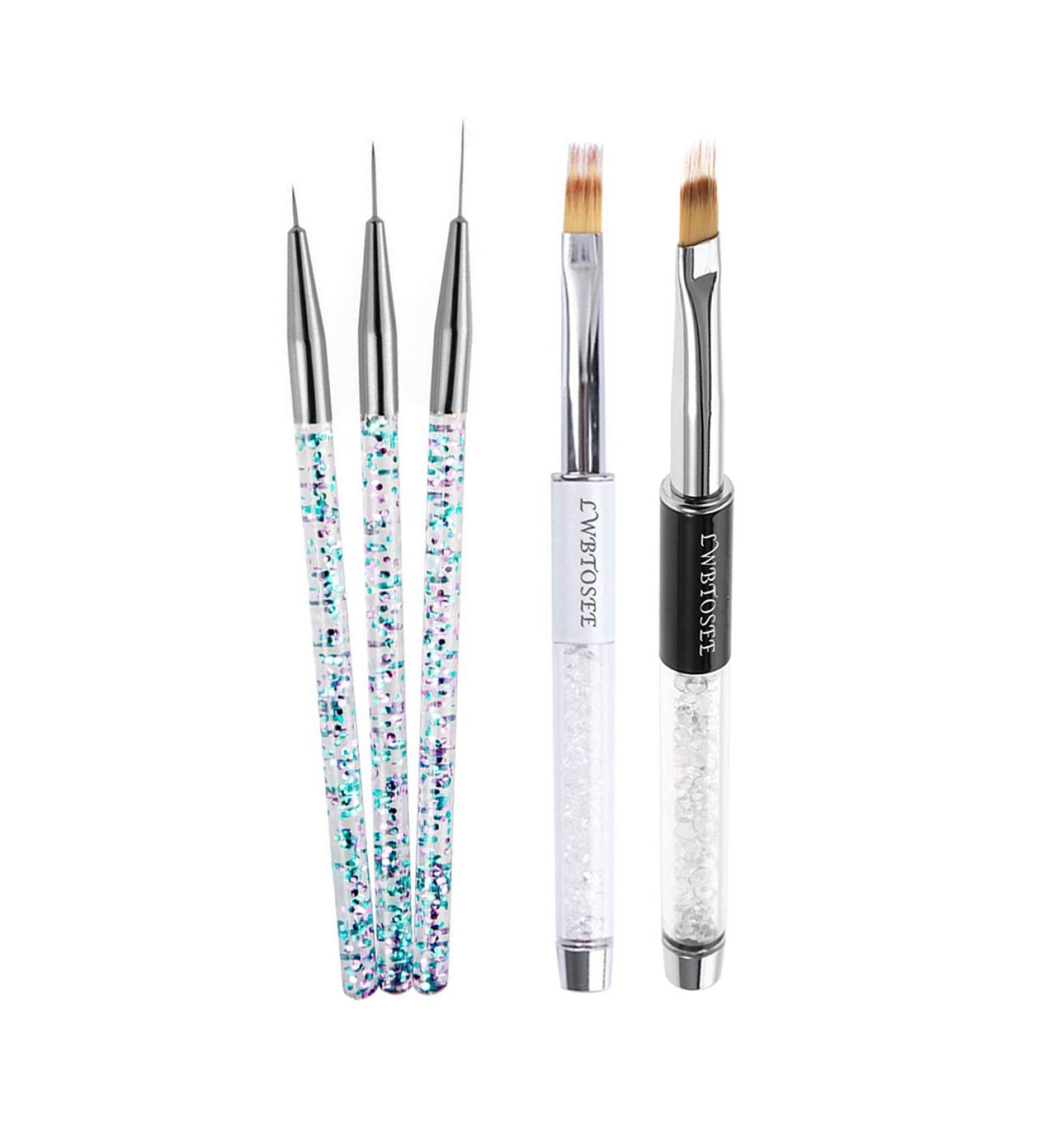 2pc Nail Ombre Brush Set for UV Gel Polish & Acrylic Nail Art Gradient Color Painting Pen with Rhinestone Crystal Detail - Buy Online on SooperMarket.com