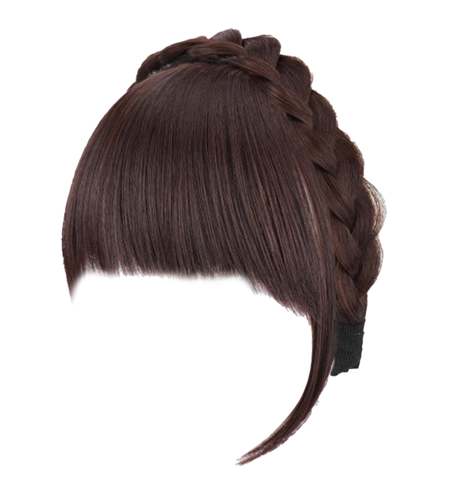 Fluffy Fake Hair Band Bangs Braid Headband Wig Bangs Headband with Bangs Fluffy Front Fake Bangs Non slip Headband Hair Extensions for Women Girls - Dark Brown - Buy Online on SooperMarket.com
