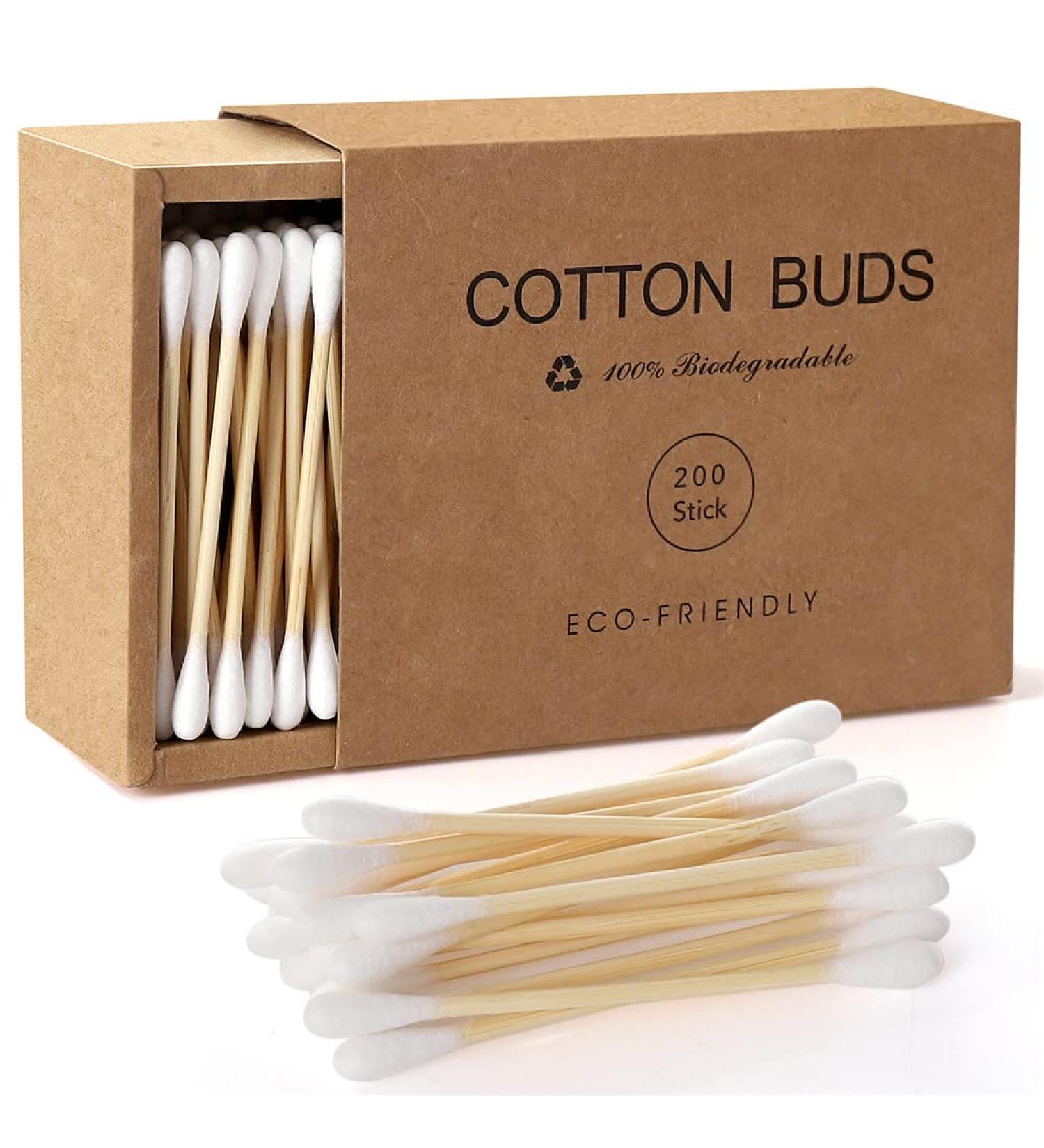 200 Count Eco-Friendly Bamboo Cotton Swabs | Wooden Buds with Double Tips | Plastic-Free & Natural | Kraft Paper Box (Drawer Box) Included - Buy Online on SooperMarket.com