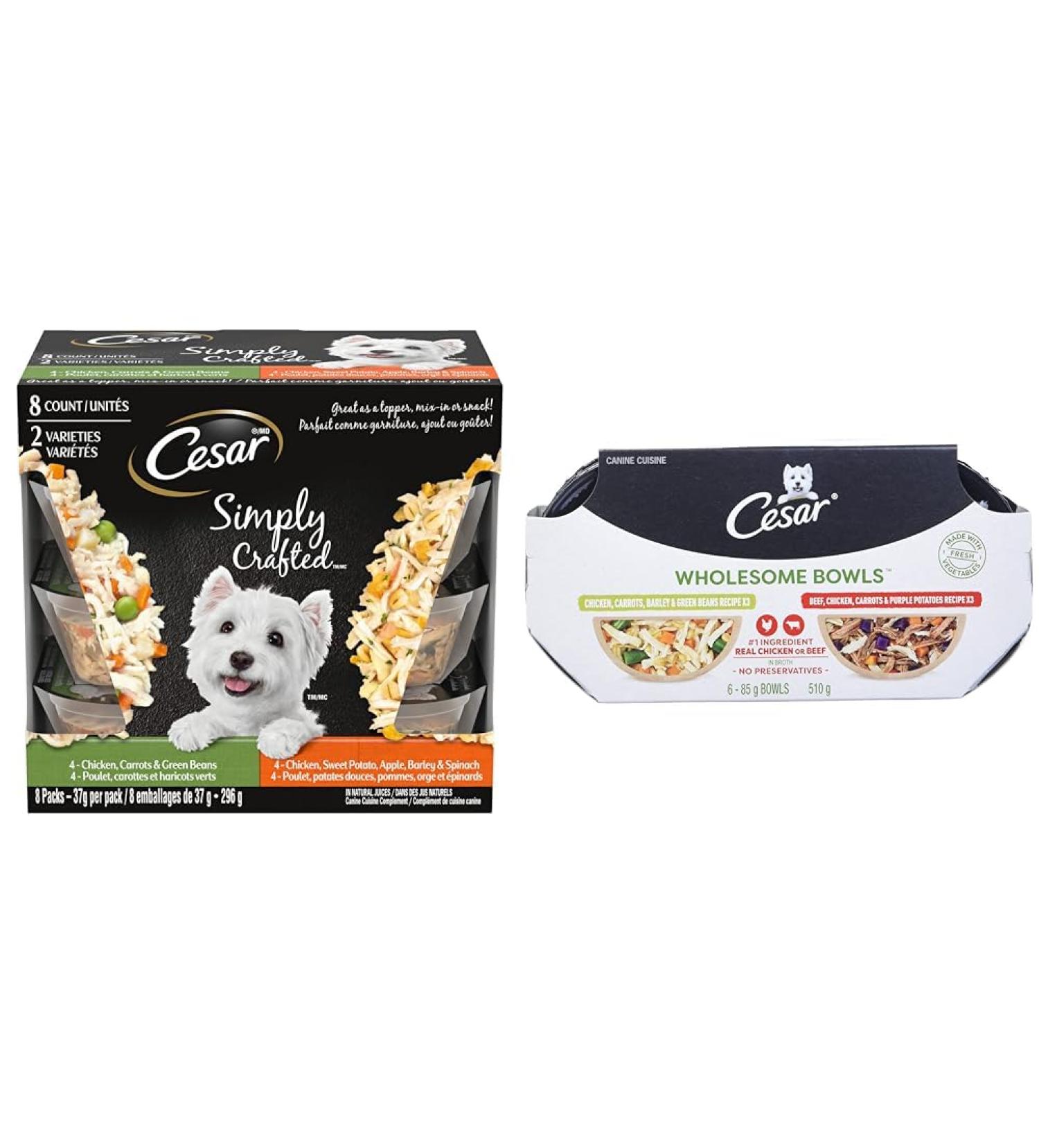 CESAR Simply Crafted Wet Dog Food Chicken Carrots & Green Beans & Wholesome Bowls Wet Dog Food Chicken Carrots Barley & Green Beans - Beef Chicken Carrots & Purple Potato 6x85g Variety Pack - Buy Online on SooperMarket.com