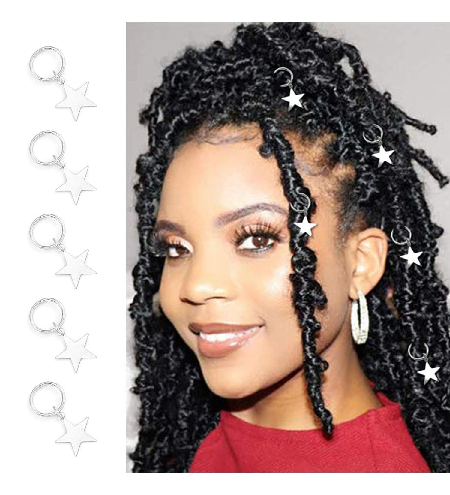 Silver Star Braid Hair Clips - 5PCS Dreadlock Charms for Women and Girls - Buy Online on SooperMarket.com