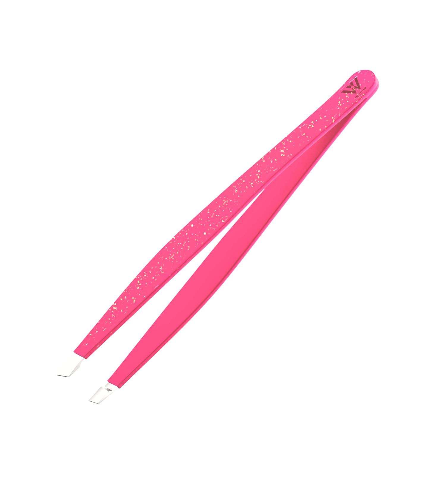 Wamza Tweezers for Facial Hair Women & Men - Pack of 1 -Slanted Eyebrow Tweezers Professional- Stainless Steel Precision Eyebrow Hair Pluckers/Tweezers for Women - for Chin & Fine Hair (Pink Glitter)