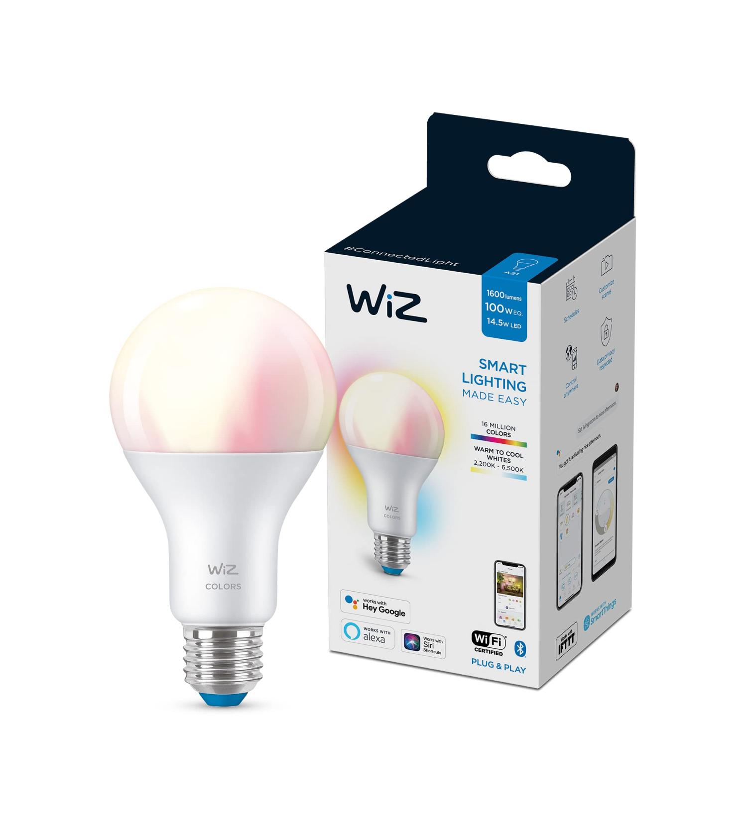 WiZ Connected Color High Lumen 100W A21 Smart WiFi Light Bulb  16 Million Colors  Compatible with Alexa and Google Home Assistant  No Hub Required  1 Bulb A21 Color 1 Count (Pack of 1) - Buy Online on SooperMarket.com