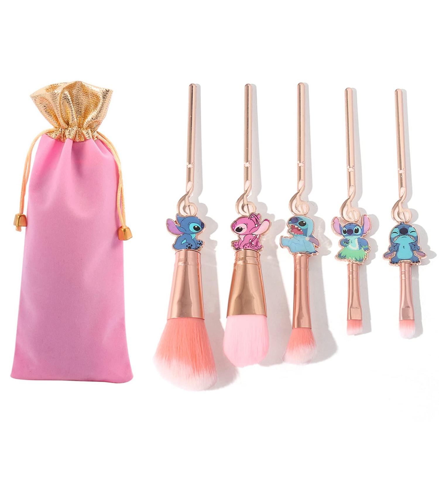 HTPARY 5Pcs Stitch Makeup Brush Set - Pink-B Stitch Theme Cosmetic Brushes for Powder, Eyeshadow, Blushes, Lips - Portable and Lovely Gifts for Girls and Women - Buy Online on SooperMarket.com
