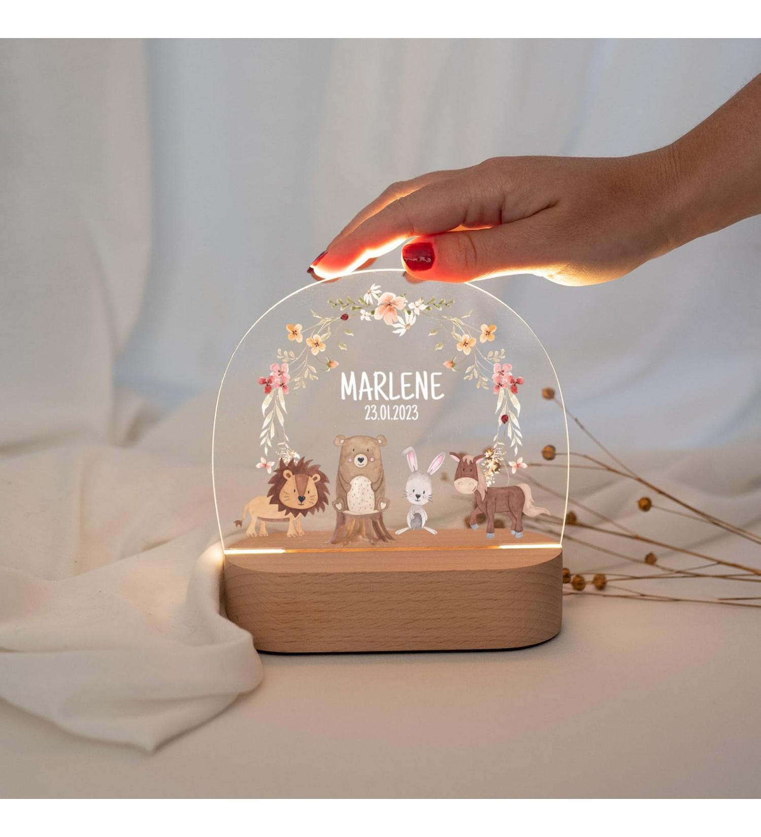 Personalized Night Light for Babies | Custom Bedside Lamp & Unique Gifts for Children | Baby Gift Ideas | Animal & Flower Wreath Designs - Buy Online on SooperMarket.com