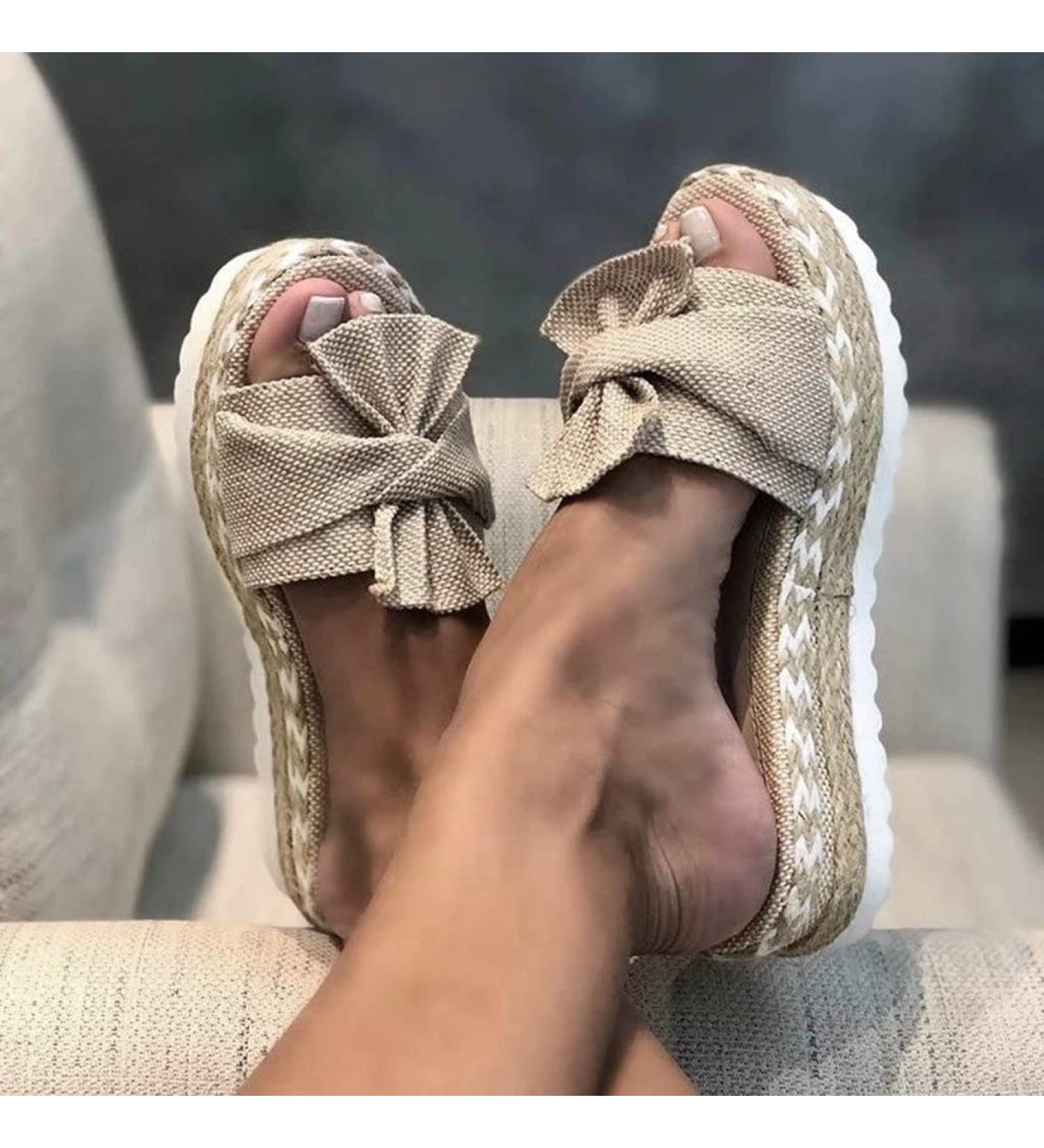 Evzosrz Summer Women's Espadrilles Wedge Sandals Slides | Bow Tie Platform Mules | Khaki 9 - Buy Online on SooperMarket.com