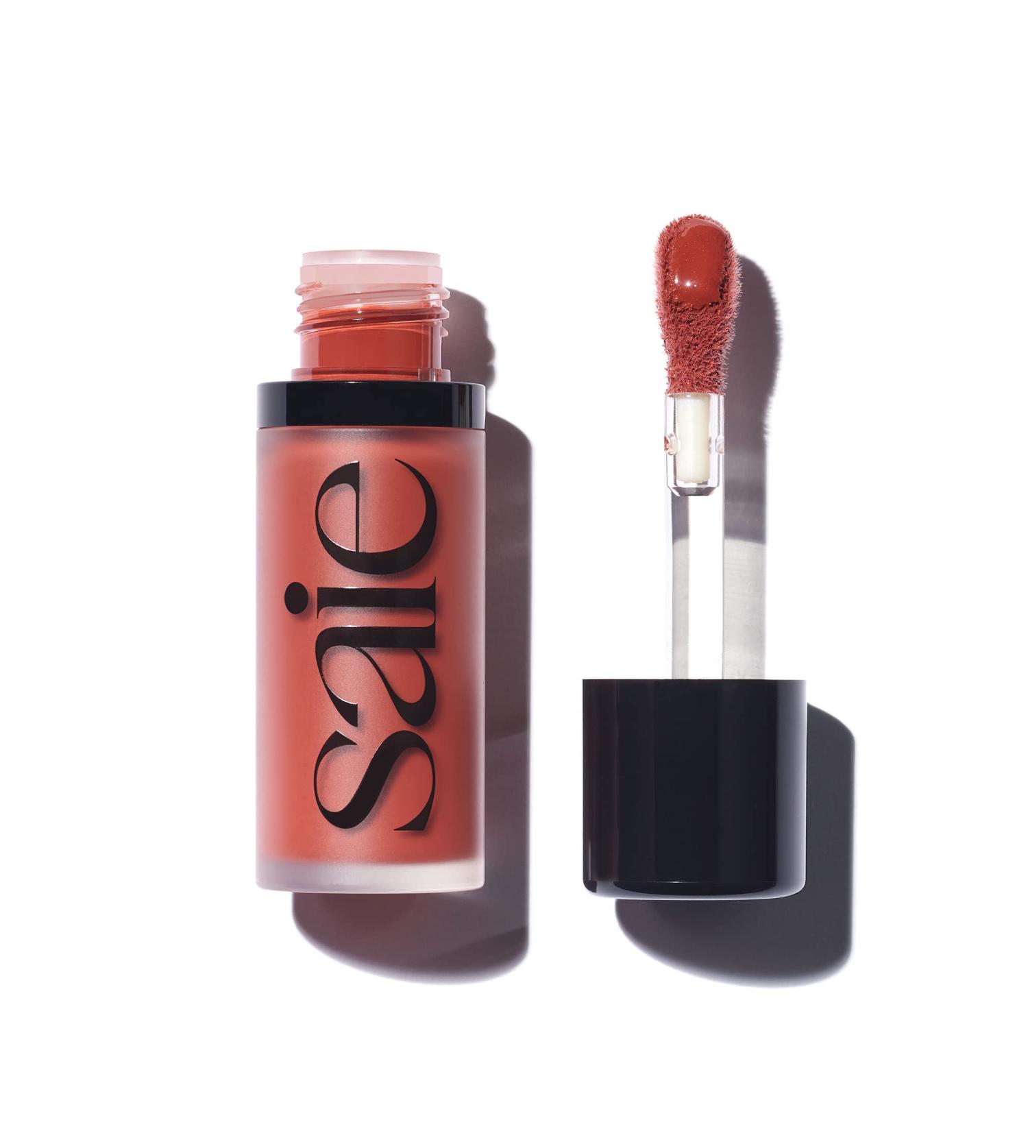 Saie Dew Blush - Lightweight  Blendable + Buildable Cream Gel Blush for a Dewy Cheek Tint - Doe Foot Wand Makeup Applicator - Spicy (0.40 oz)