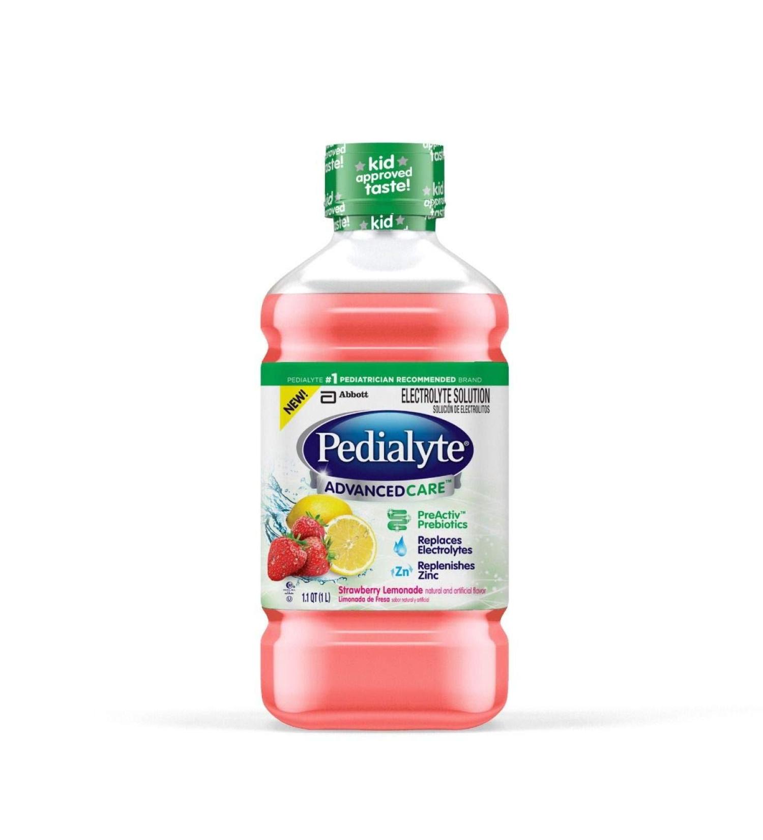 Pedialyte AdvancedCare Electrolyte Solution 1L - Strawberry Lemonade with Zinc, Electrolytes & Prebiotics | Prevent Dehydration & Support Digestive Health - Buy Online on SooperMarket.com