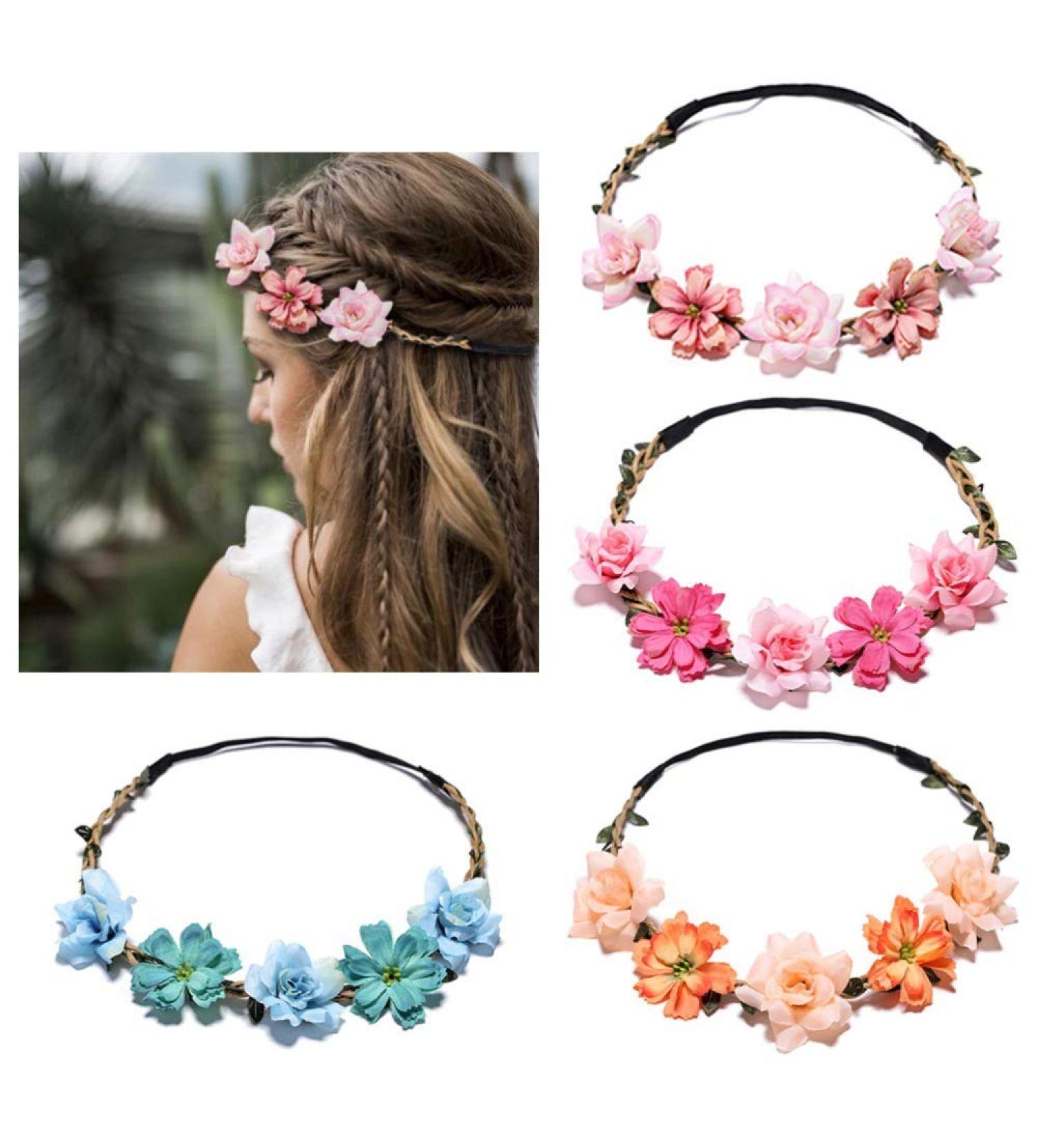 Flower Crown Headbands for Women Girls - Bridal Bridesmaid Fairy Headpiece (4 Pack) - Buy Online on SooperMarket.com