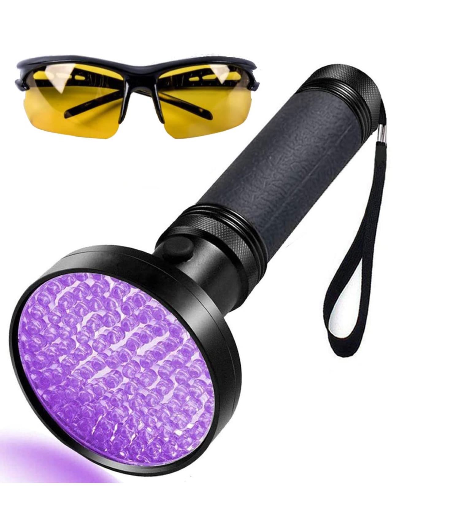 LGUIY UV Torch Flashlight UV Light 100 LEDs Torch Black Light 395nm Ultraviolet Flashlight Blacklight with Goggle for Pet Dog Cat Stains Scorpion Currency Bed Bug Detector - Buy Online on SooperMarket.com
