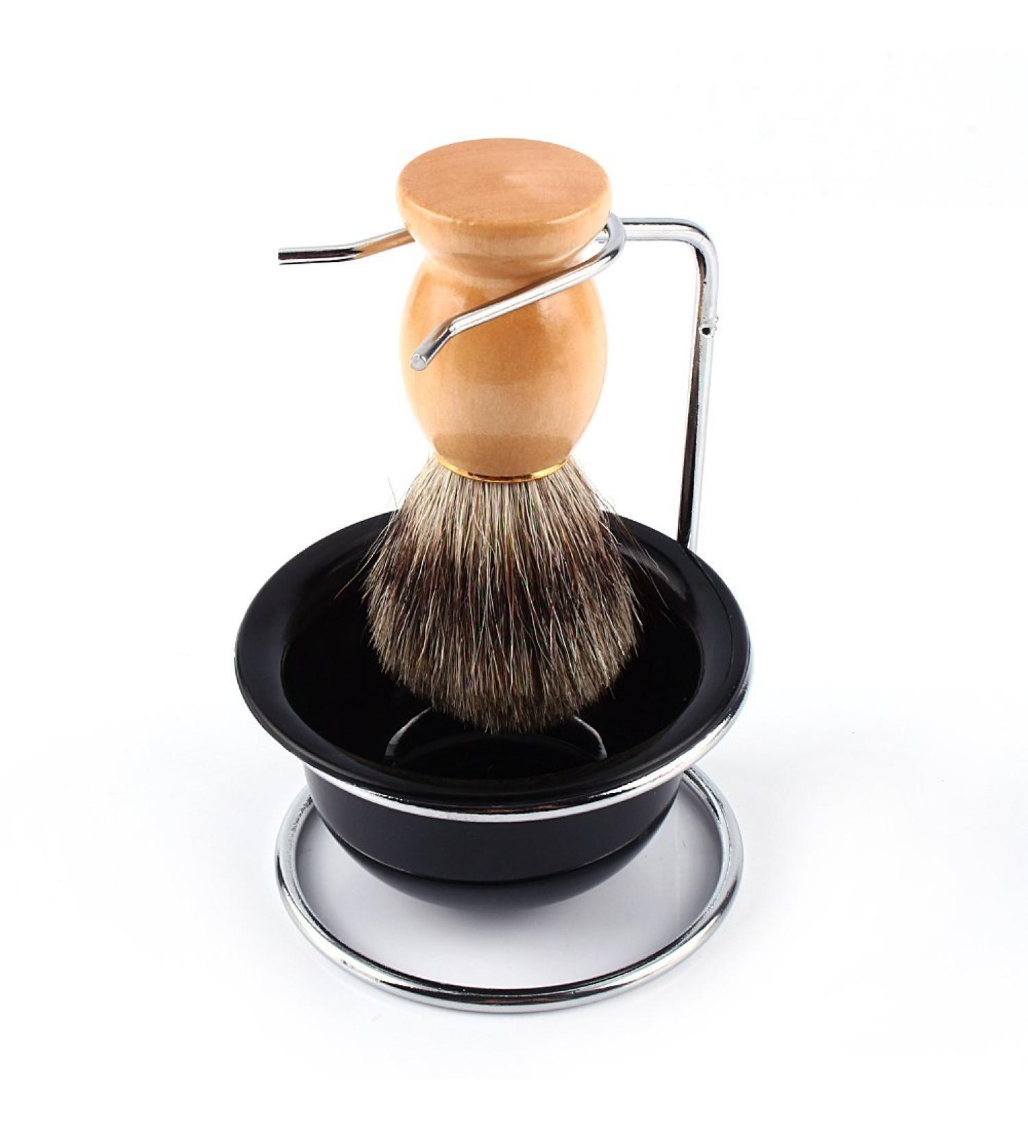 Yosoo Men's Shaving Brushes Set with Stainless Steel Shaving Brush Razor Stand Holder Shaving Bowl Mug Set or Faux Hair Shaving Brush (Brush+Brush Stand Holder)