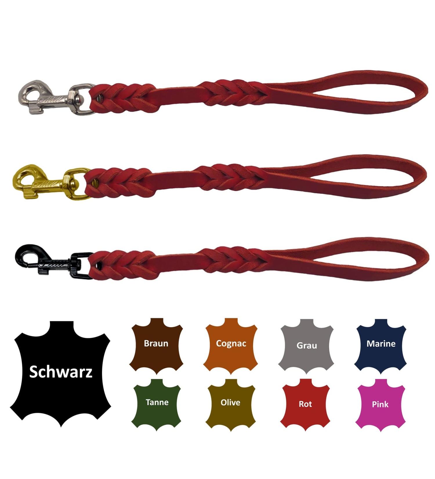Dog liner/short guide leather hand broken for medium and large dogs (red 40cm hook: brass (gold)) 40cm hook: brass (gold) red