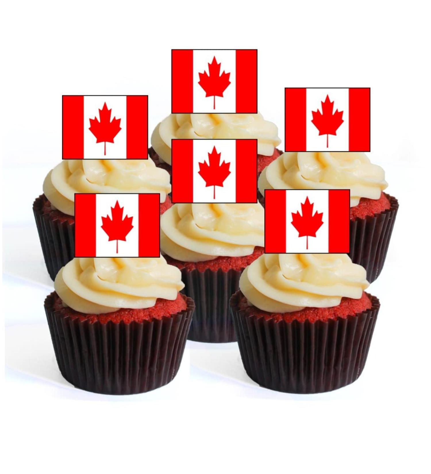 24 Canadian Flag Canada Flag Edible PREMIUM THICKNESS SWEETENED VANILLA Wafer Rice Paper Cupcake Toppers/Decorations - Buy Online on SooperMarket.com