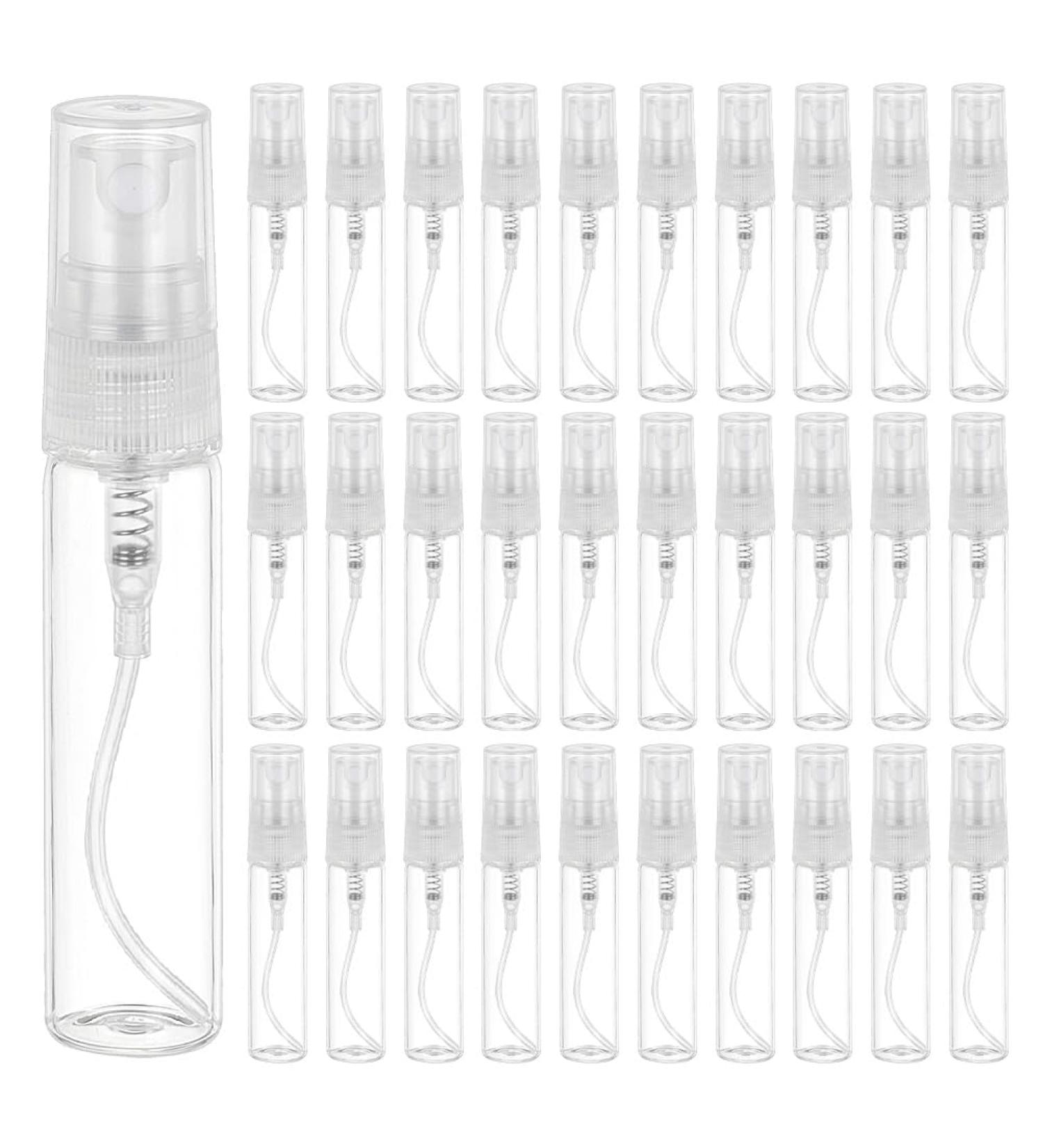 Benecreat 30-Pack 5ml Mini Fine Fog Spray Bottles - Transparent Glass Atomizer for Perfume Body Care & Cosmetics - Travel-Friendly Empty Bottles with Plastic Lids - Buy Online on SooperMarket.com