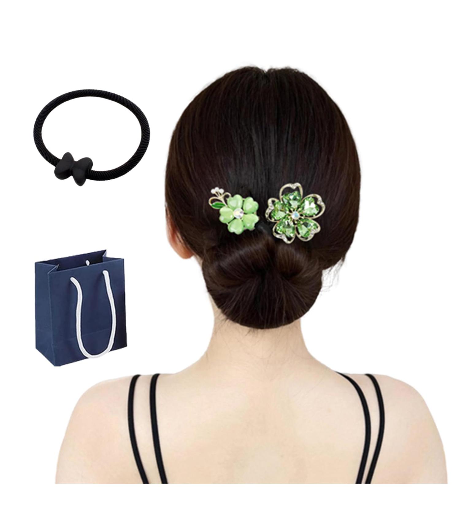 LONGLUAN Rhinestone Flower Hair Clip Elegant Lazy Hair Curler Elegant Meatball Head Hair Anti-Slip Hairpins Reusable Spiral Hair Braid Braiding Clips DIY Hair Styling Accessories (Green) - Buy Online on SooperMarket.com