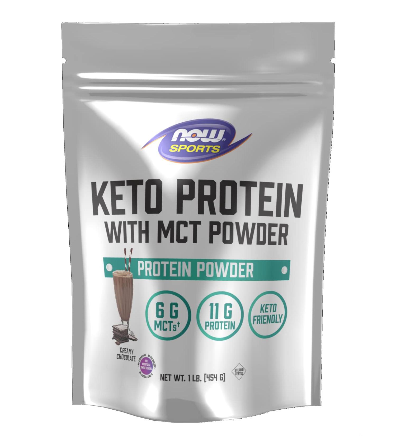 Now Foods Sports Keto Protein with MCT Powder - Creamy Chocolate 1 lb | Low Carb & High Protein - Buy Online on SooperMarket.com