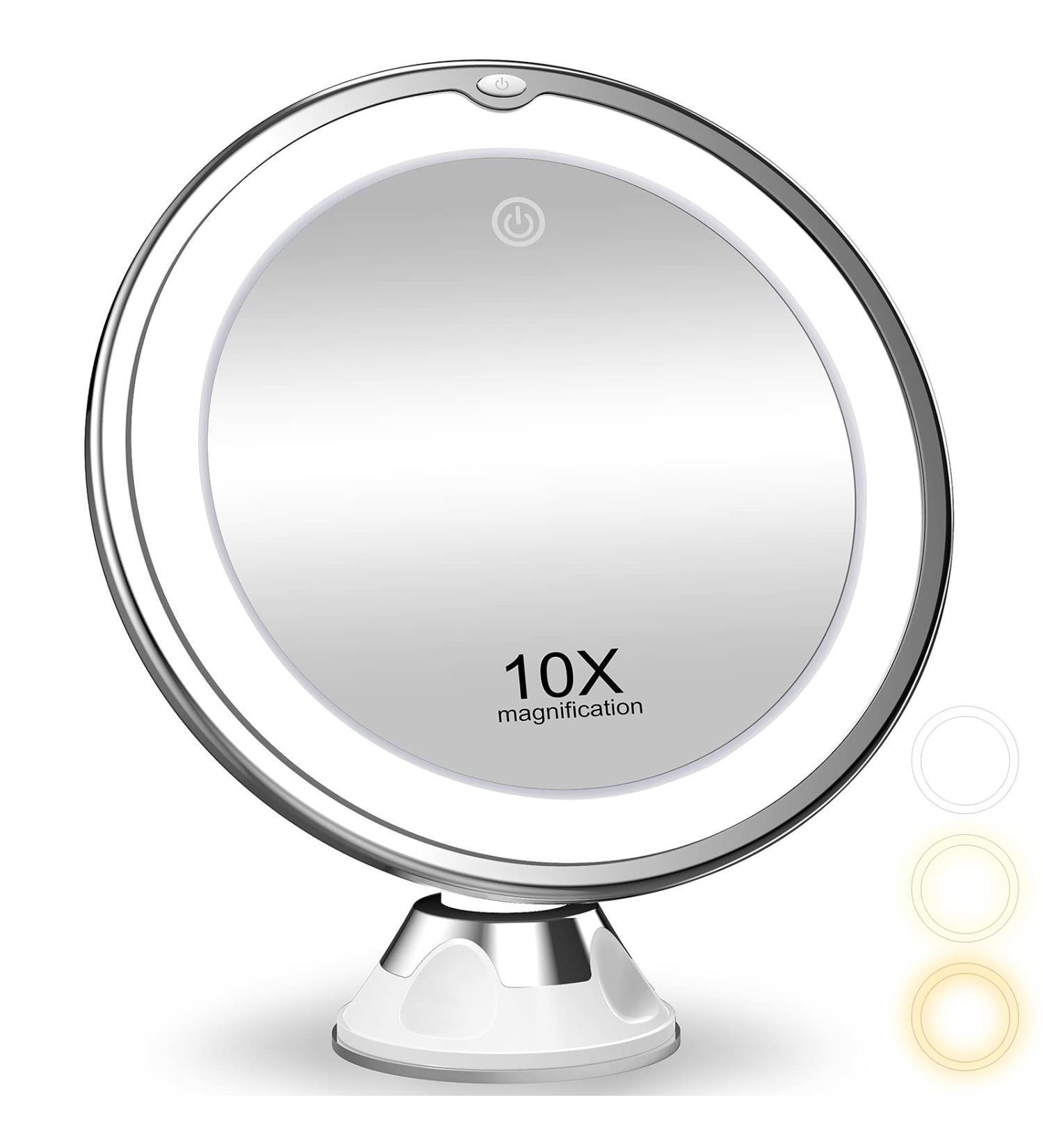 10X Magnifying Makeup Mirror with 3 Color Lighting | Suction Cup | 360 Rotation - White Medium - Buy Online on SooperMarket.com