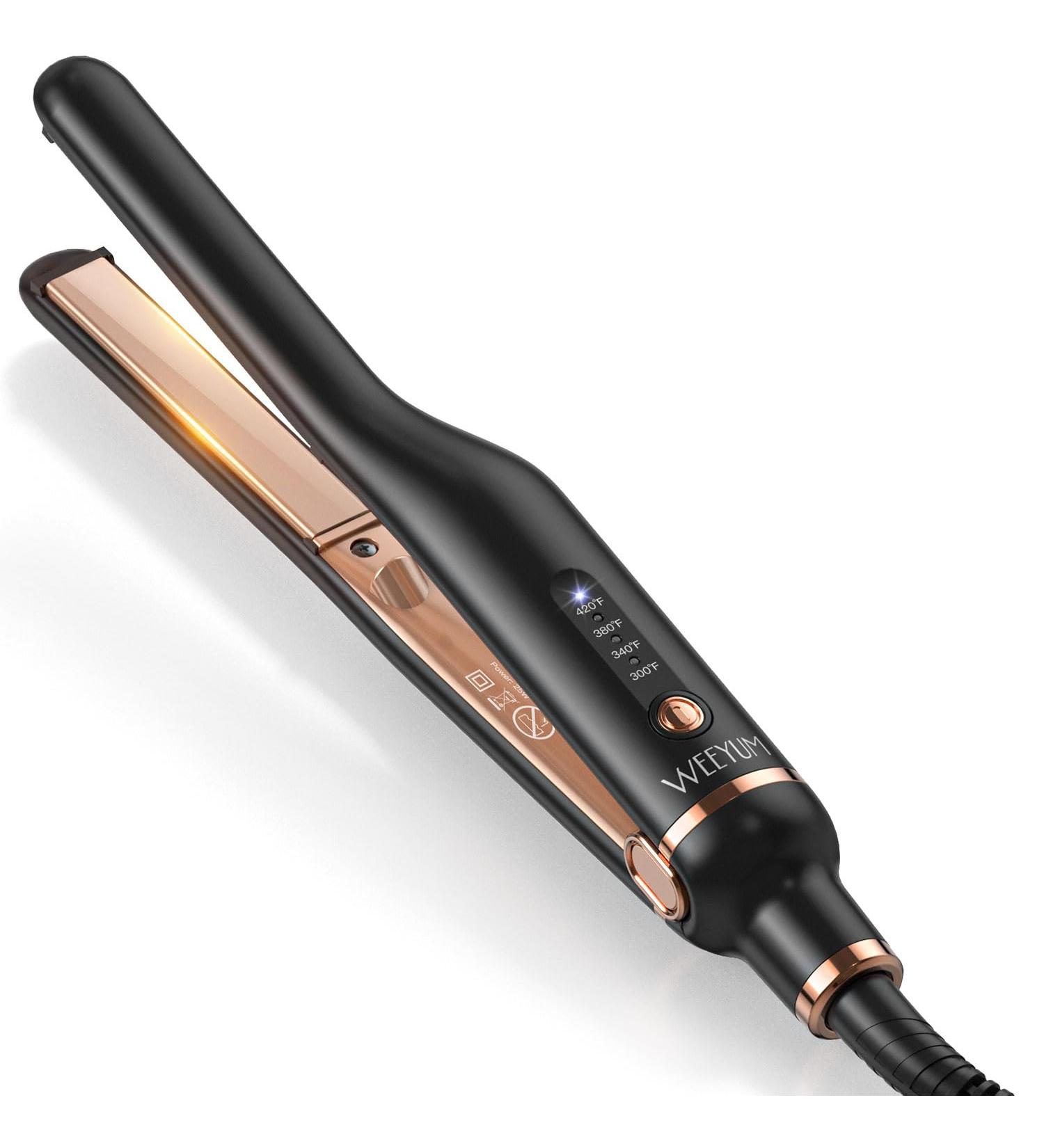 WEEYUM 1/2 Inch Mini Flat Iron - Best Small Hair Straightener for Short Hair Edges & Pixie Cuts - Dual Voltage Gold - Buy Online on SooperMarket.com