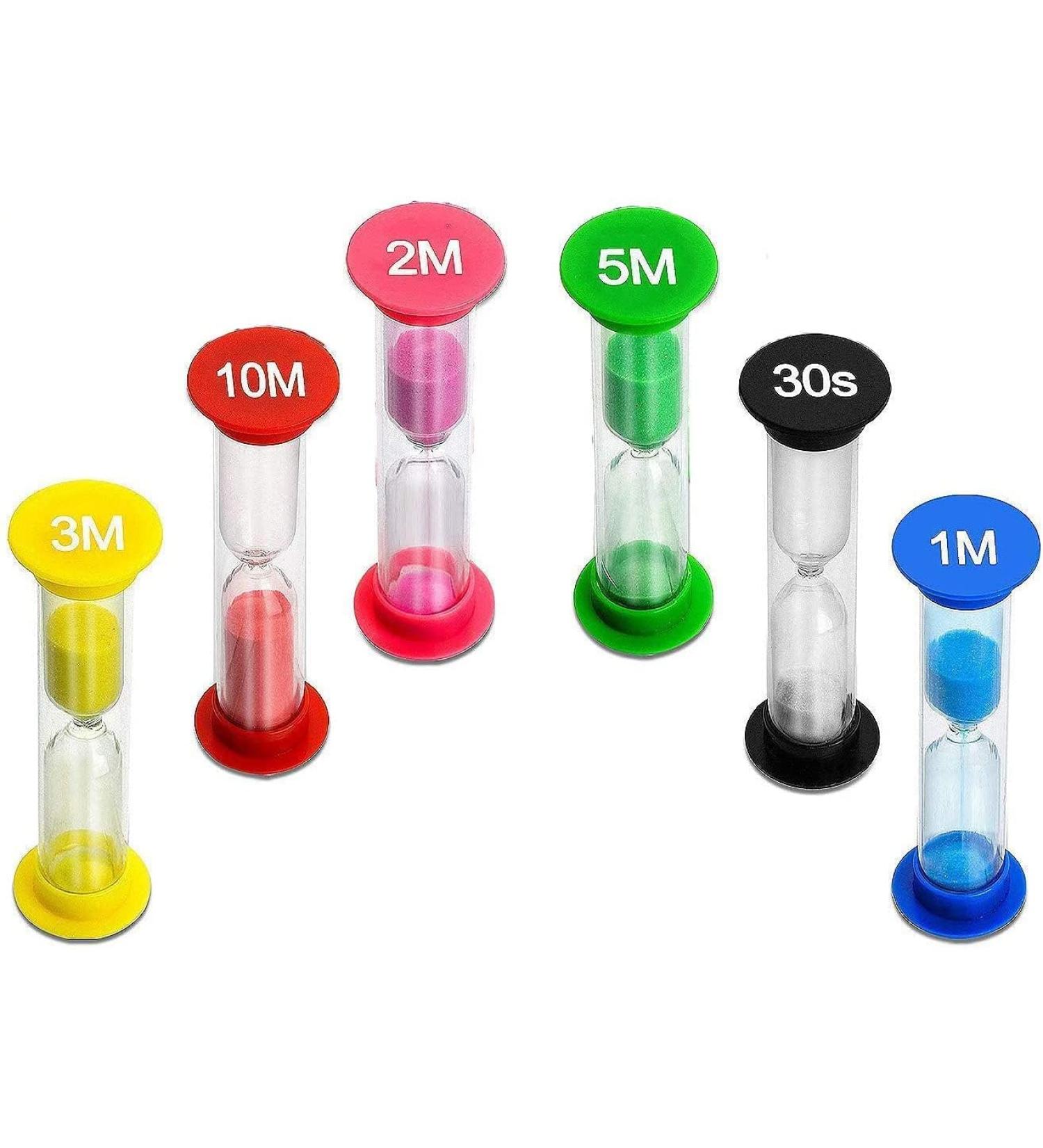 MOKIU Hourglass Set for Children - 6 Mini Timers (30 Sec 1 Min 2 Min 3 Min 5 Min 10 Min) - Ideal for Learning & Play - International Shipping Available - Buy Online on SooperMarket.com