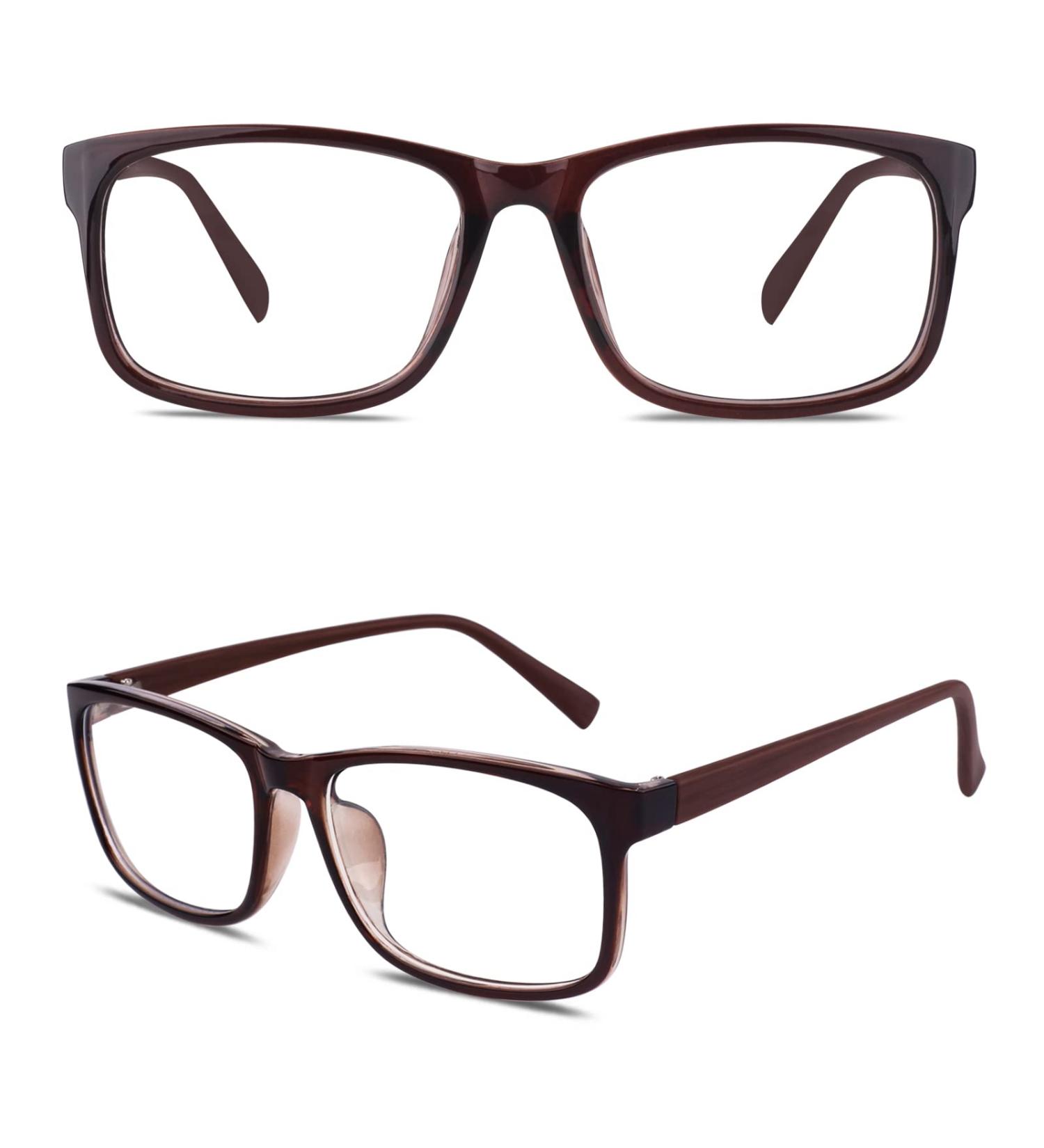 GQUEEN Large Frame Horn Glasses - Stylish UV400 Fake Glasses for Women & Men | Trendy Nerd Style in Brown - Buy Online on SooperMarket.com