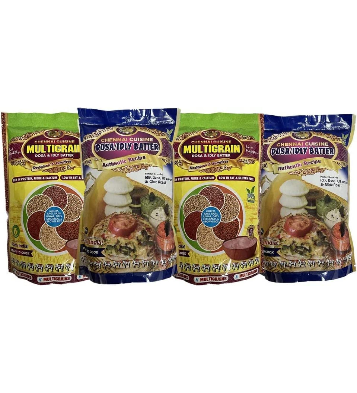Chennai Cuisine Dosa Batter 1KG | Multigrain Batter 850GM | Instant Rice Dosa Breakfast Mix | Pure Veg South Indian Breakfast Mix | 100% Natural Ingredients (Pack of 4) - Buy Online on SooperMarket.com