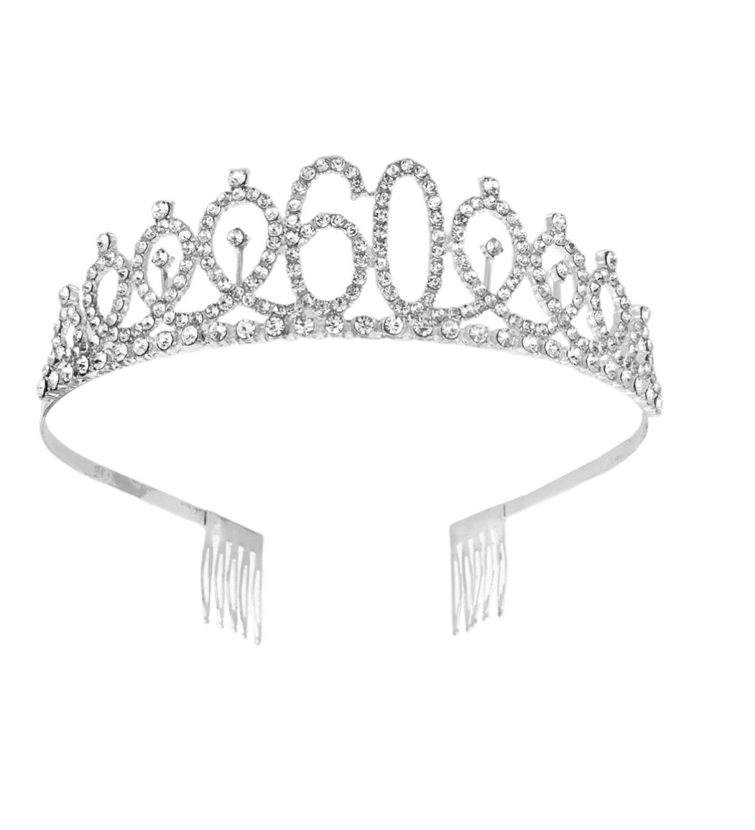 Minkissy 60th Birthday Tiara Crystal Crown Rhinestone Princess Birthday Crown Hair Accessories Happy 60th Birthday Crown Tiara for Women Ladies - Buy Online on SooperMarket.com
