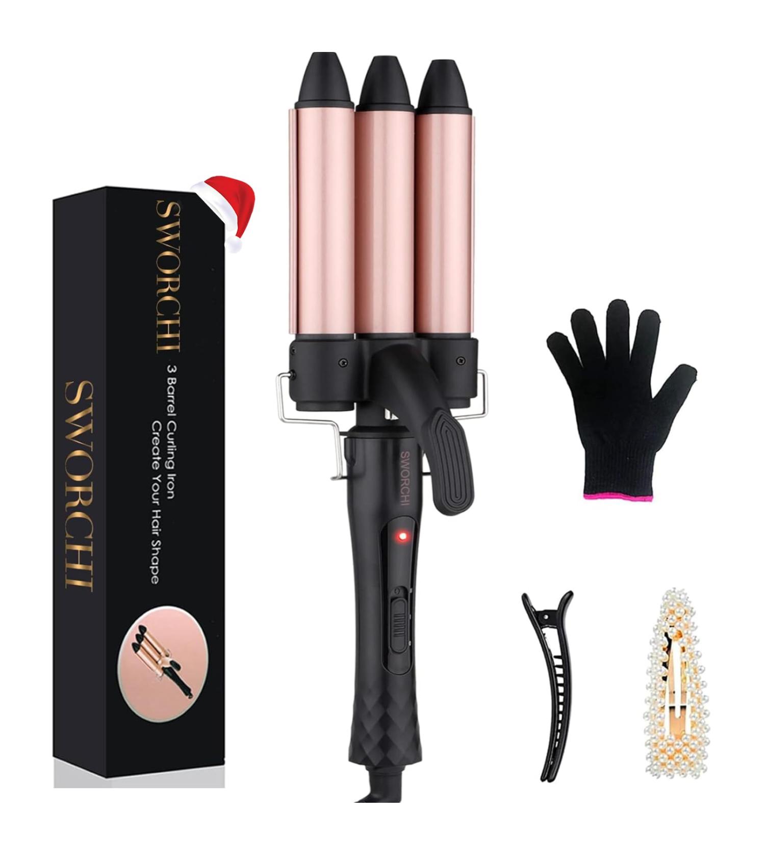 3 Barrel Hair Waver Curler 25MM - Rose Gold Mermaid Curling Wand - Buy Online on SooperMarket.com