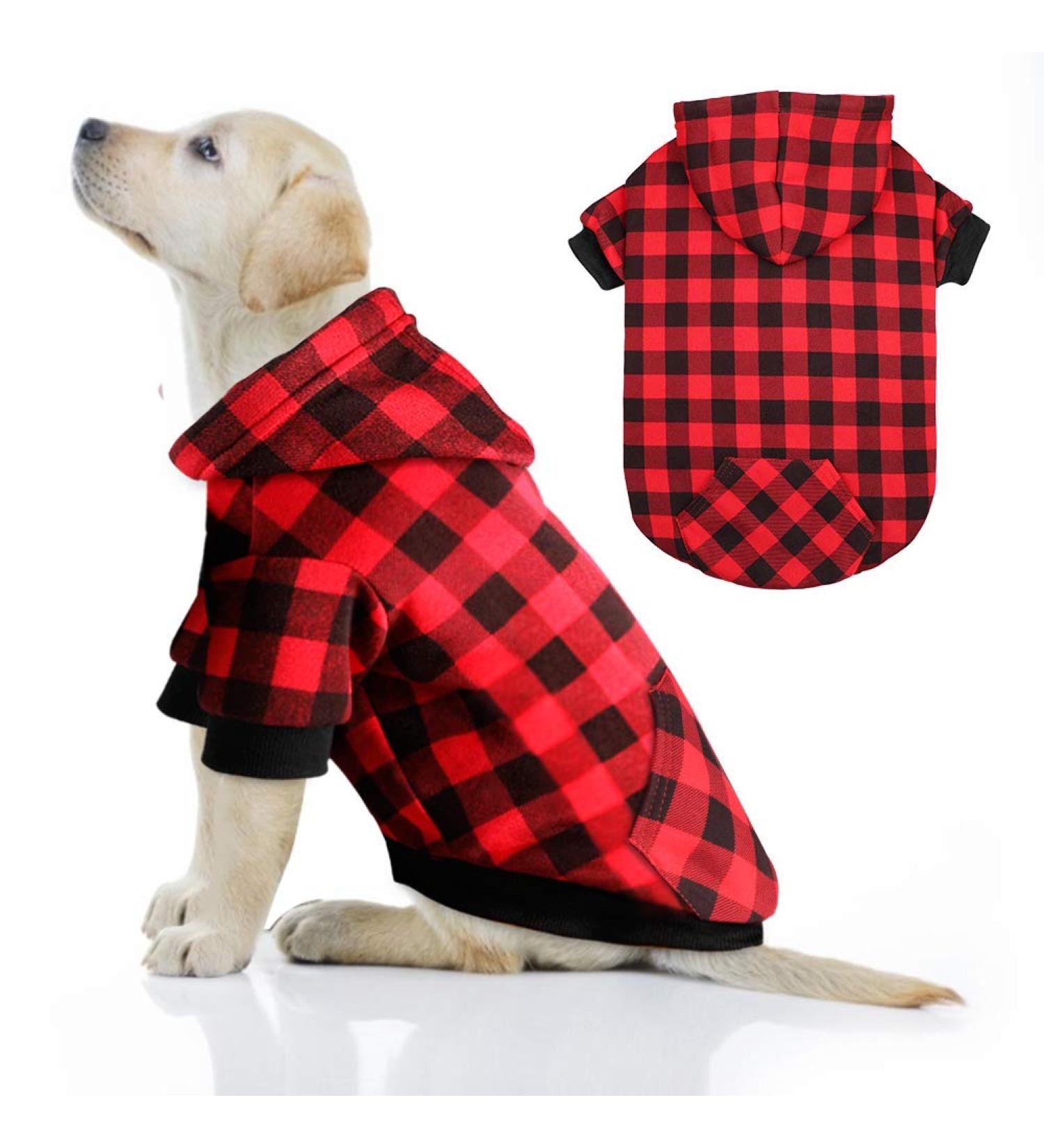 MTLIEPTE Red Plaid Dog Hoodie Sweater with Hat & Pocket XL - Pet Clothes - Buy Online on SooperMarket.com