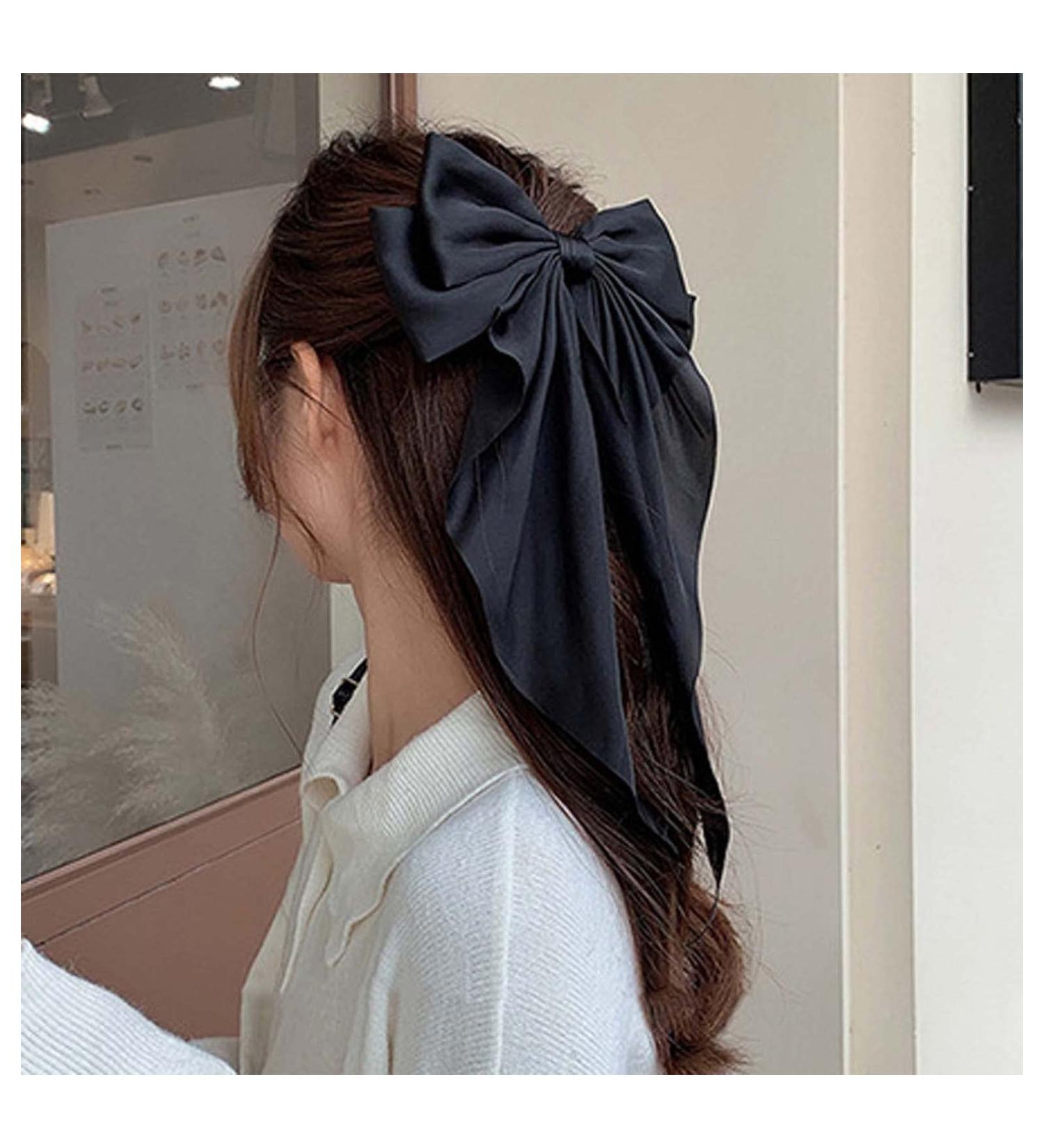 Allereya Vintage Large Silk Bow Hair Clip Barrette - Black Ribbon Hair Accessory for Women and Girls - Buy Online on SooperMarket.com