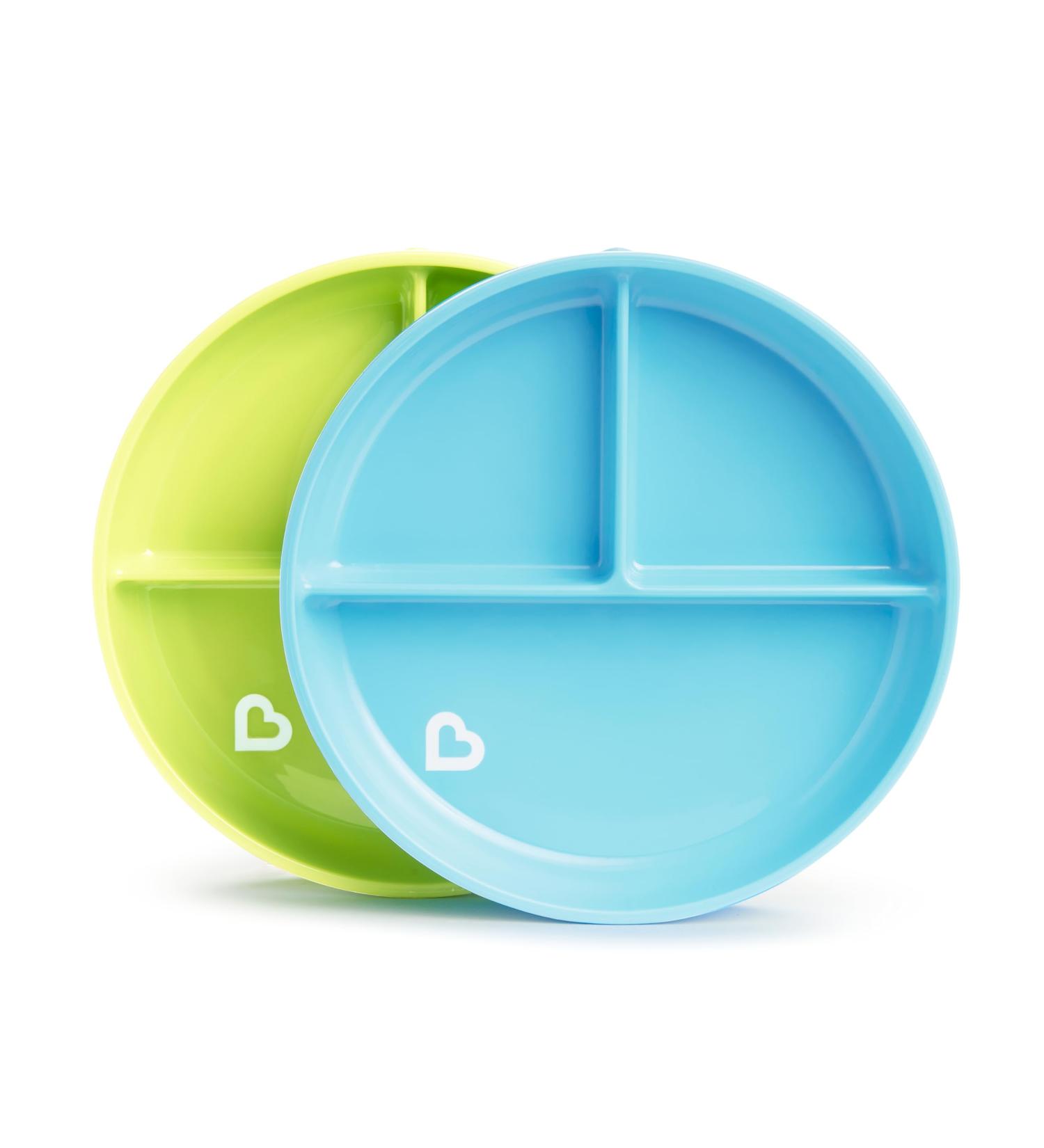 Munchkin Children's Plates Set - BPA-Free Subdivided Dining Plates for Babies & Toddlers 6 Months+ Suction Cup Blue/Green - Perfect for Introducing Complementary Foods - Buy Online on SooperMarket.com