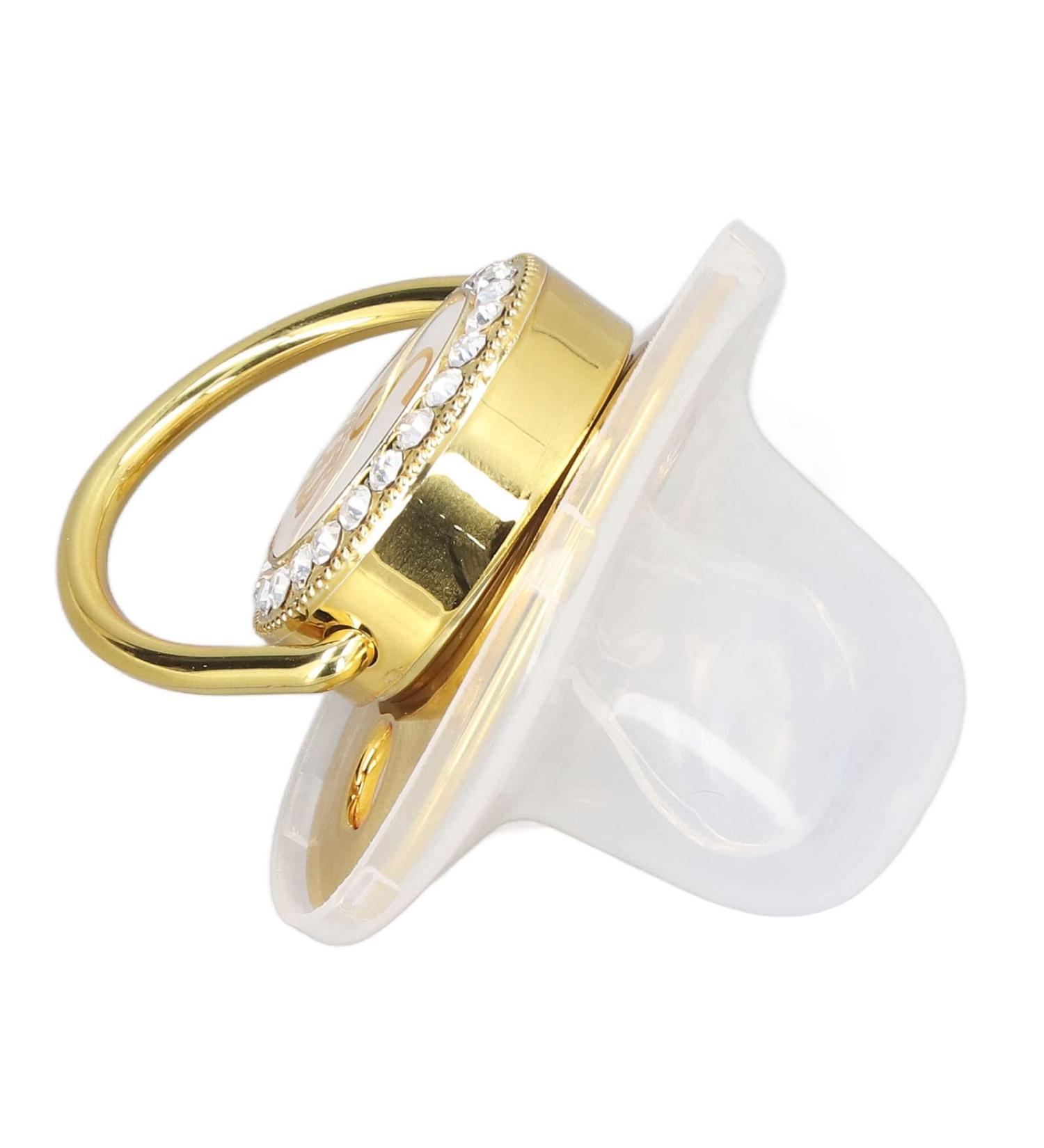 Stylish Toddler Pacifier - Portable Silicone with Golden 'J' Letter & Rhinestones - Safe & Exquisite - Buy Online on SooperMarket.com