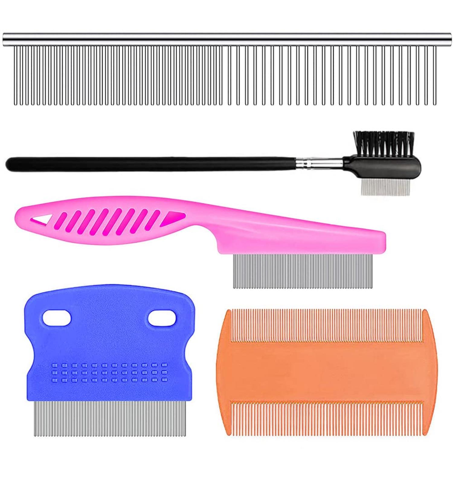 SKYPIA 5 Pcs Pet Grooming Kit for Dogs and Cats - Gentle Comb for Tangle Removal, Tear Stain Remover, Flea & Tick Removal - Dog Grooming Supplies - Buy Online on SooperMarket.com