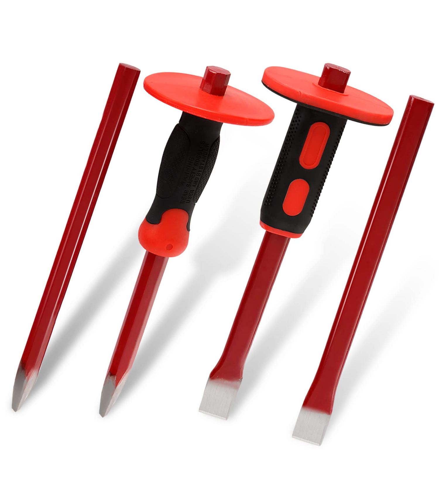 CYEAH 12 Inch Heavy Duty Masonry Chisel Set  4 PCS Chisels Set with Hand Protection  2 PCS Flat Chisel & 2 PCS Pointed Chisel for Concrete/Mason/Stone Demolishing Carving Splitting Breaking - Buy Online on SooperMarket.com