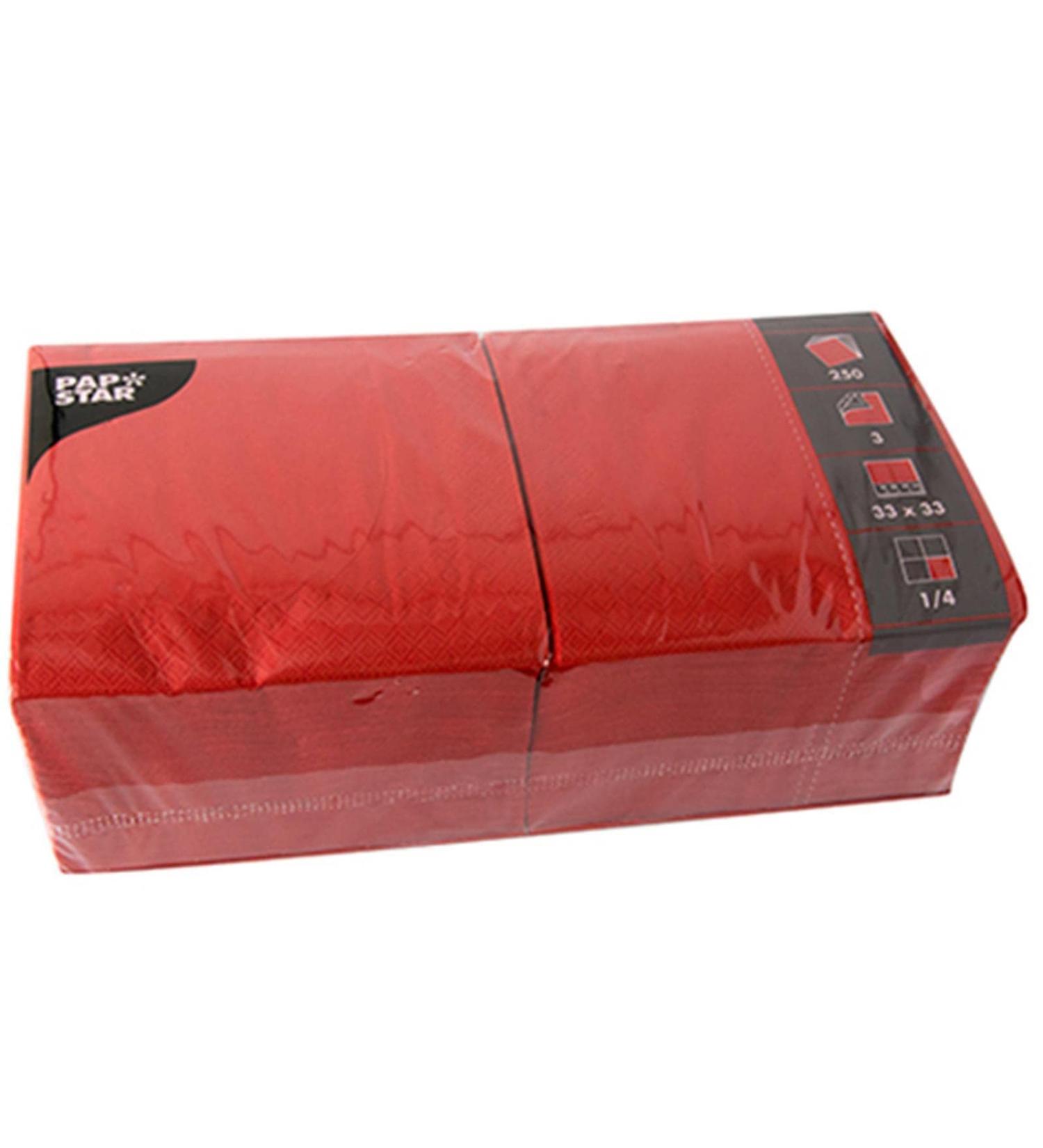 Papstar 12483 250 napkins 3-ply 1/4 fold 33 x 33 cm red Single