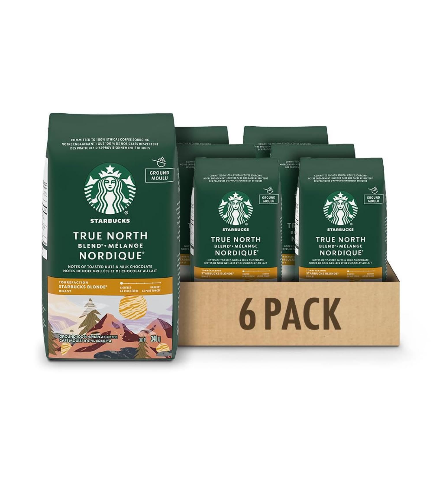 Starbucks True North Ground Coffee Light Roast Coffee 100% Ground Arabica Beans - 340g Bags (Pack of 6 2040g) - Buy Online on SooperMarket.com