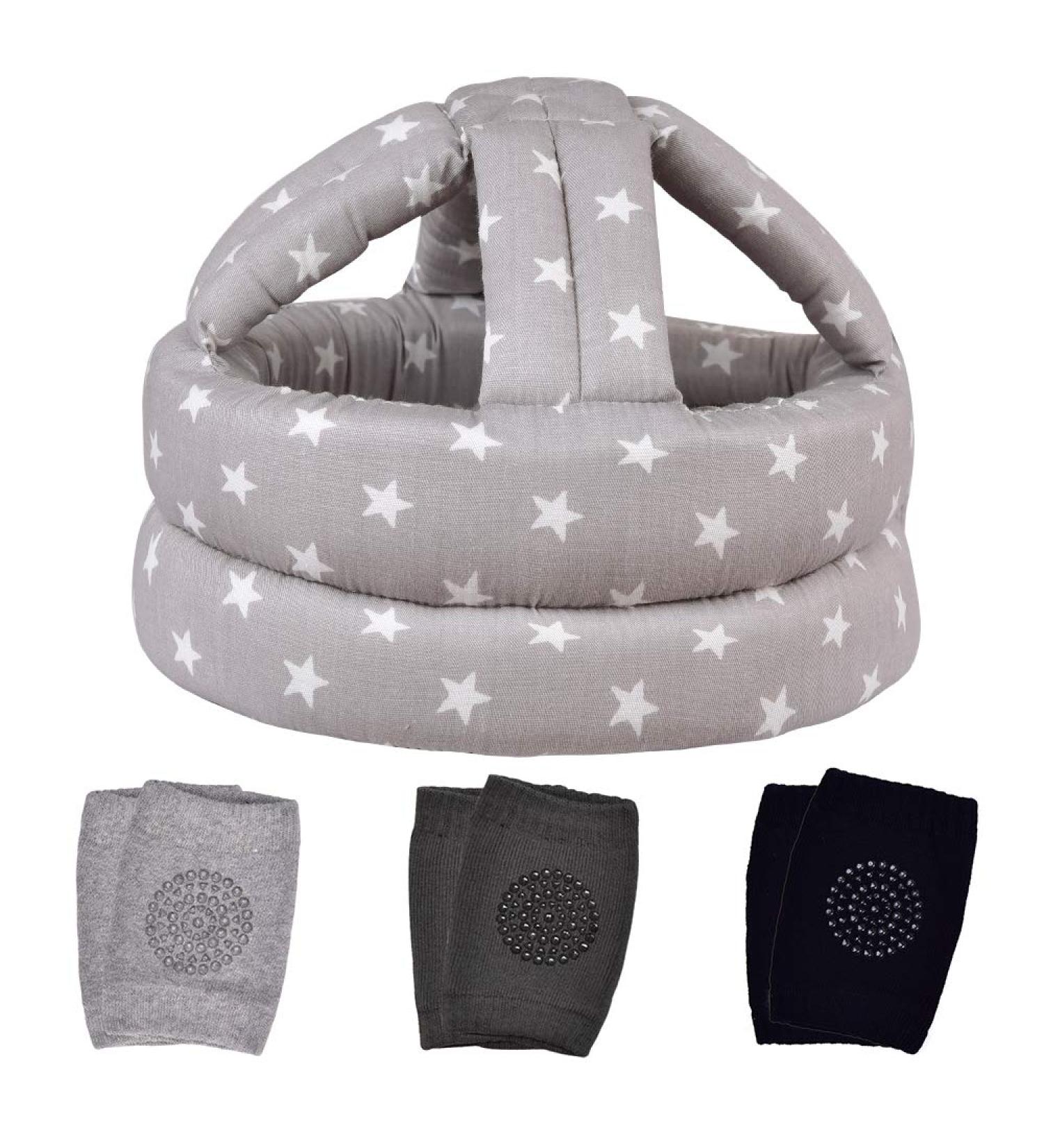 TORASO Baby Head Protector & Knee Pads for Crawling Infant Safety - Gray Star Design | Ages 6-36 Months - Buy Online on SooperMarket.com