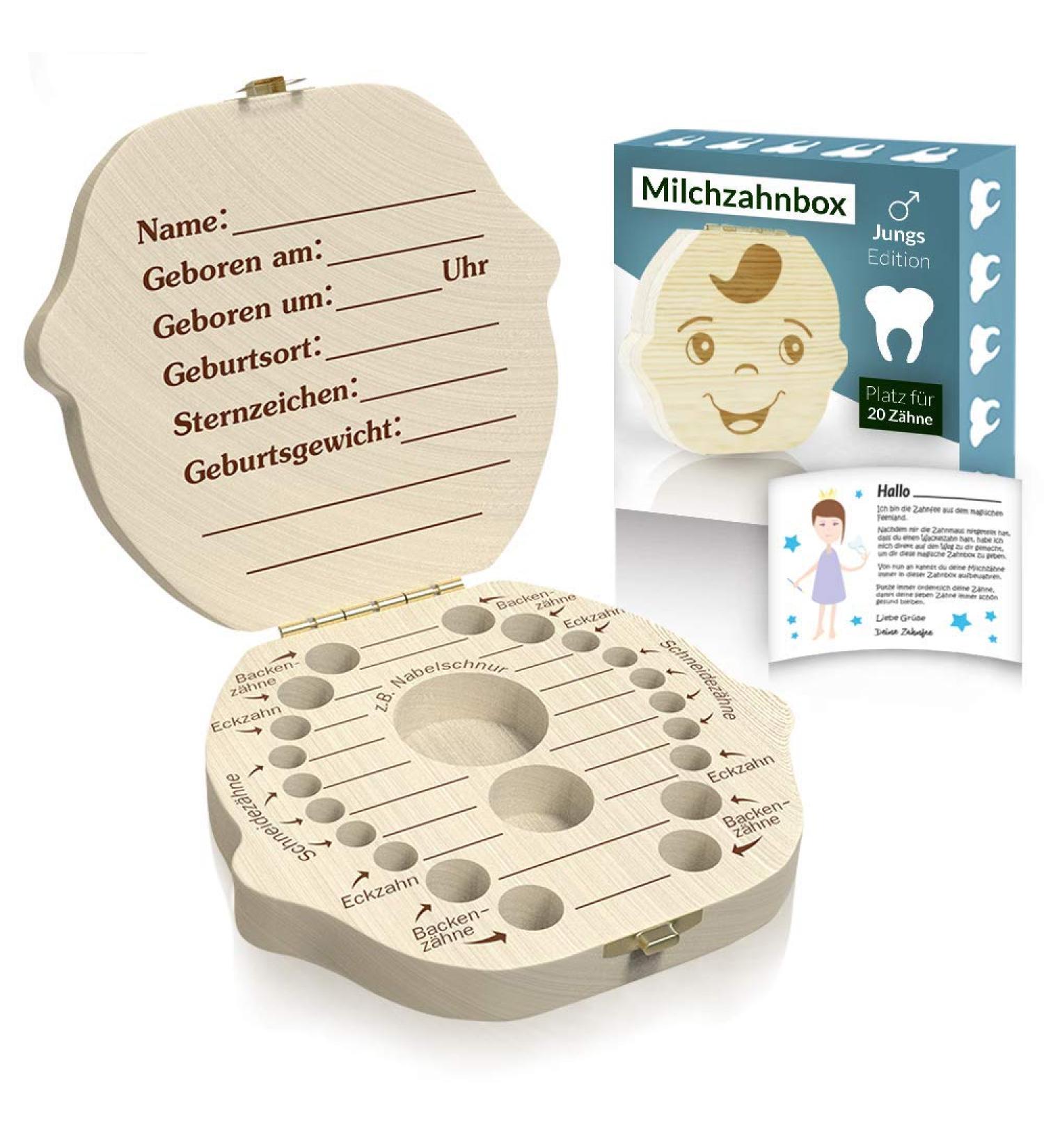 Original Zrilubkrelz Wooden Tooth Box for Children | German Milk Tooth Keepsake Gift | Personalized with Letter | 2 Versions for Boys & Girls - Buy Online on SooperMarket.com