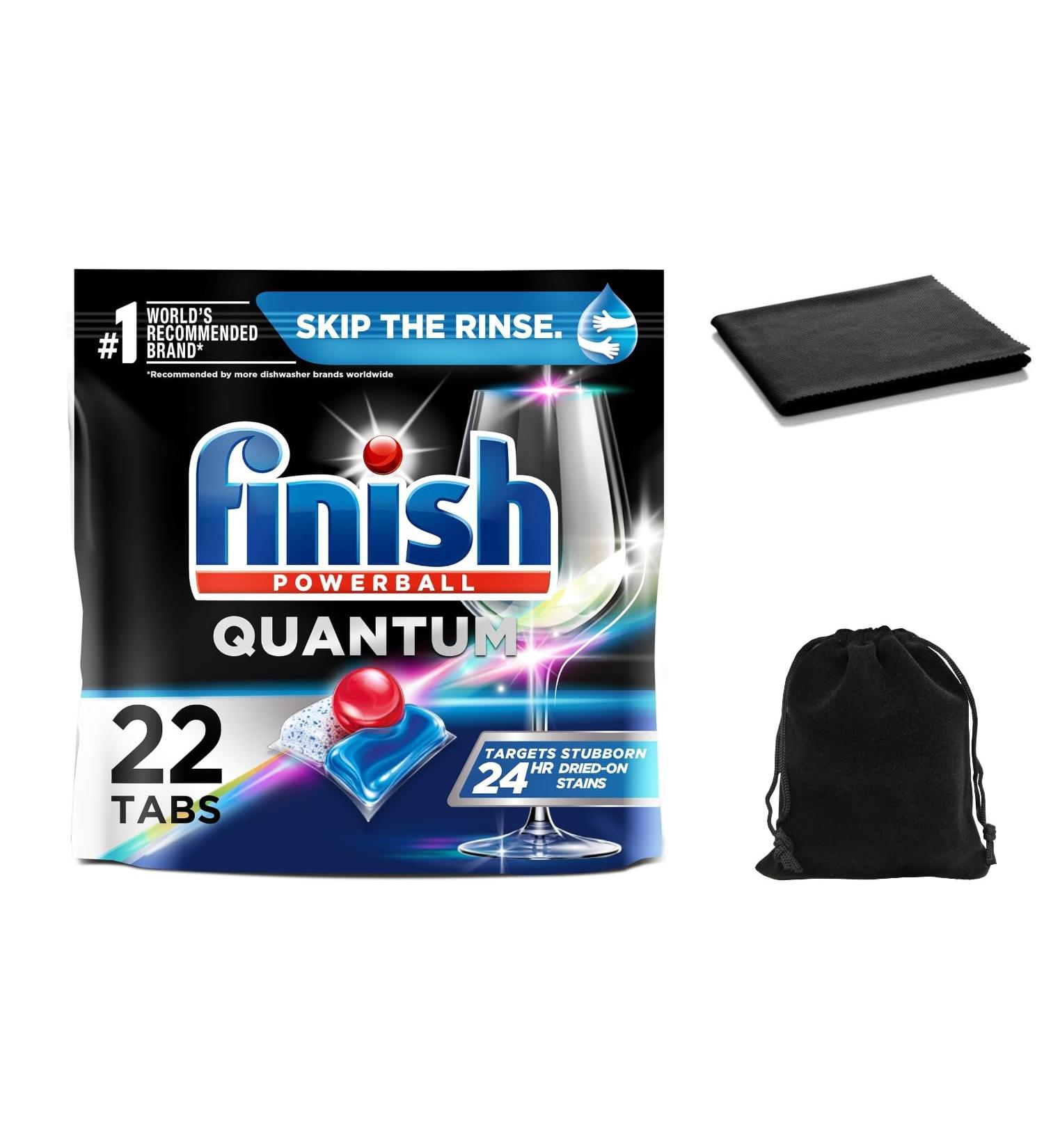 FINISH Quantum 22ct Dishwasher Detergent Tablets - Powerball Ultimate Clean & Shine with Cleaning Cloth & Storage Pouch - Shop Internationally - Buy Online on SooperMarket.com