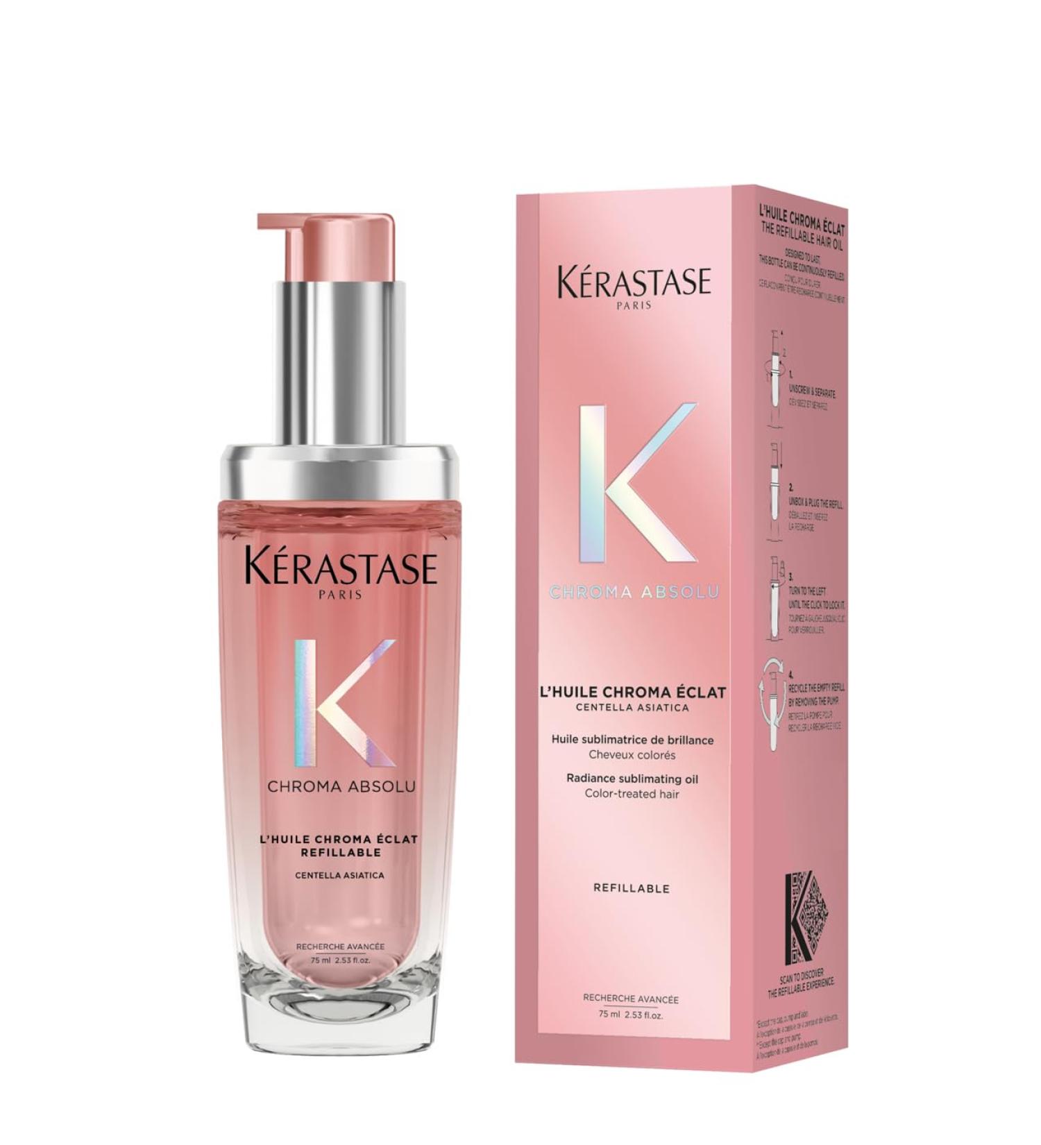 K rastase Chroma Absolu High Shine Hair Oil for Damaged Colour-Treated Hair Lightweight Formula with Lactic Acid Huile Chroma clat Refillable Bottle 75ml - Buy Online on SooperMarket.com