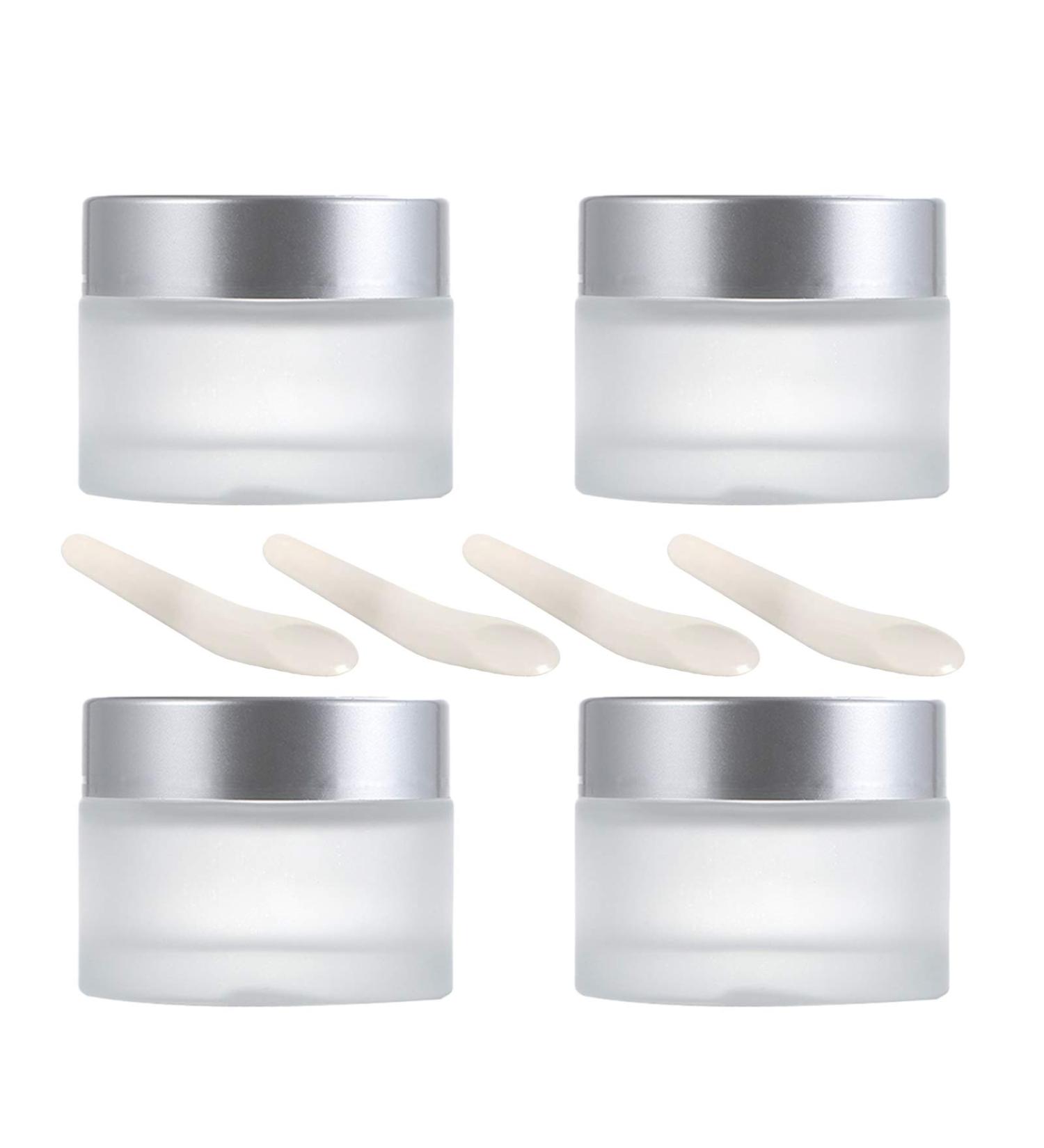 4 Pieces Empty Cosmetic Pots Glass Travel Cosmetics Container Jars with with Plastic Lids for Sample Creams 100g / 100ml Women Creams Make-up Sample Containers Round Silver - Buy Online on SooperMarket.com