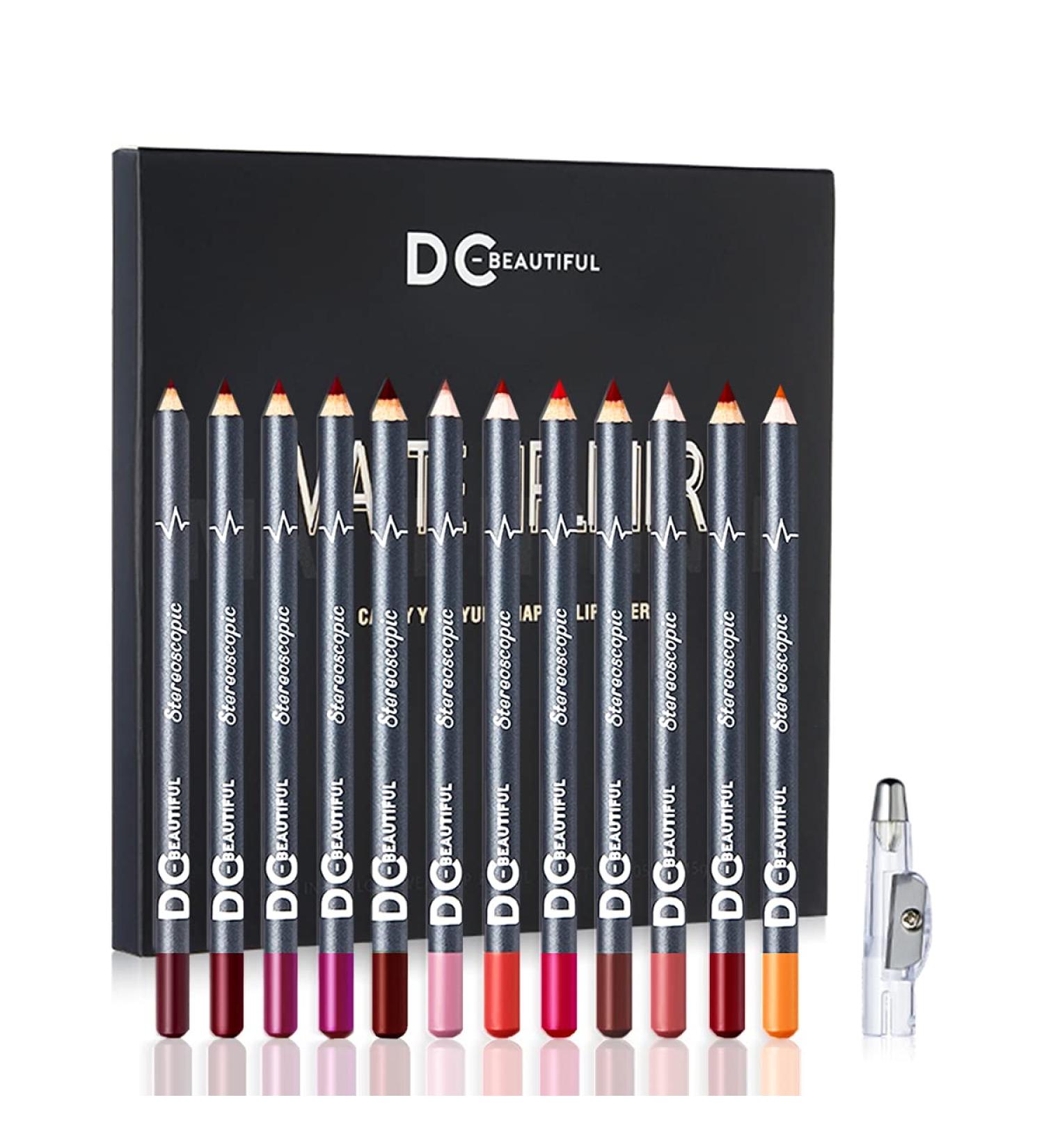 C-BEAUTIFUL 12Pcs Lip Liner Pencil Set - Waterproof, Non-marking Matt Velvet Lipstick Pen - Long Lasting Lipliner Set with Sharpener - Buy Online on SooperMarket.com